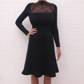 VALENTINO BLACK RIBBED LONG SLEEVE SWEATER DRESS WITH LACE DETAIL - SIZE 38