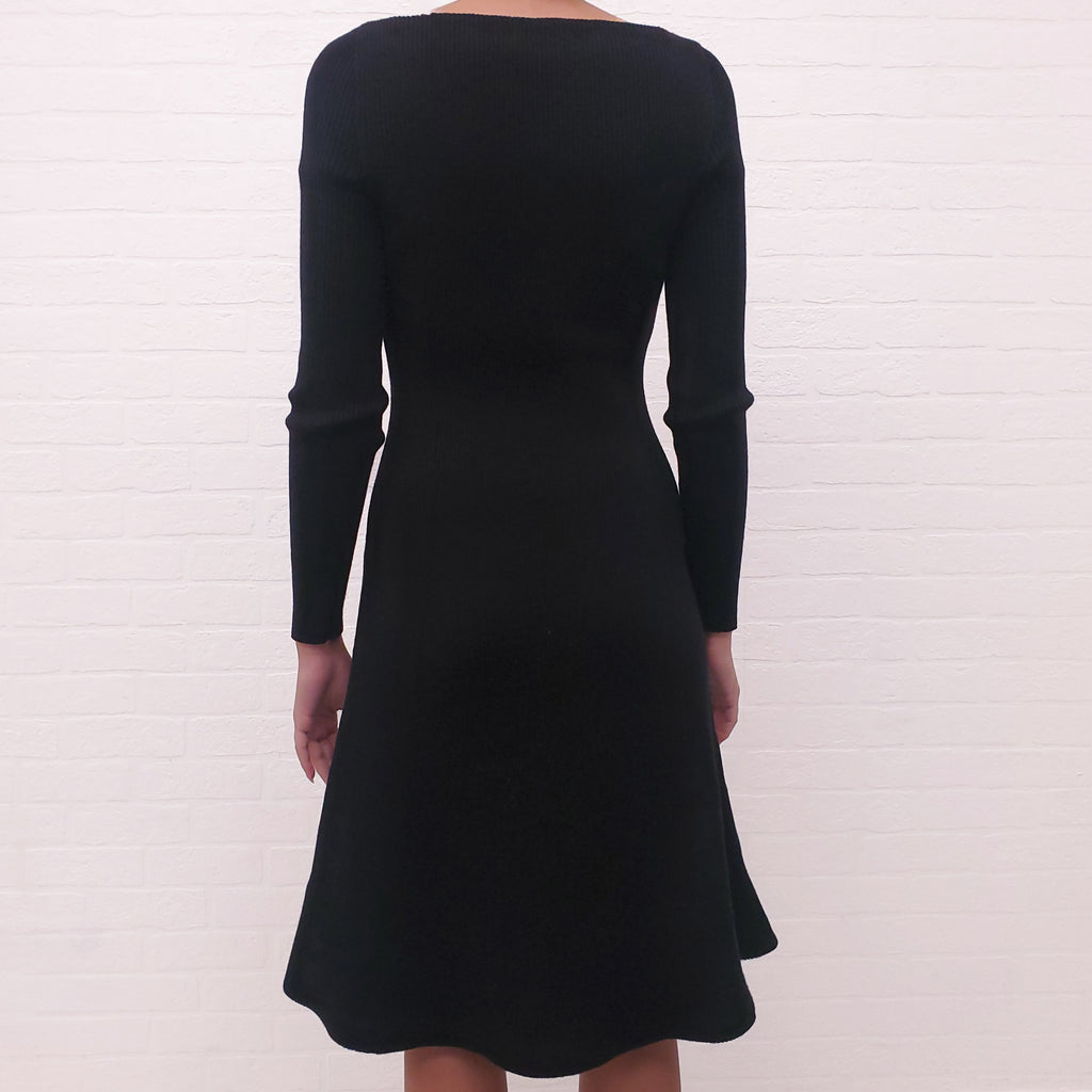 VALENTINO BLACK RIBBED LONG SLEEVE SWEATER DRESS WITH LACE DETAIL - SIZE 38