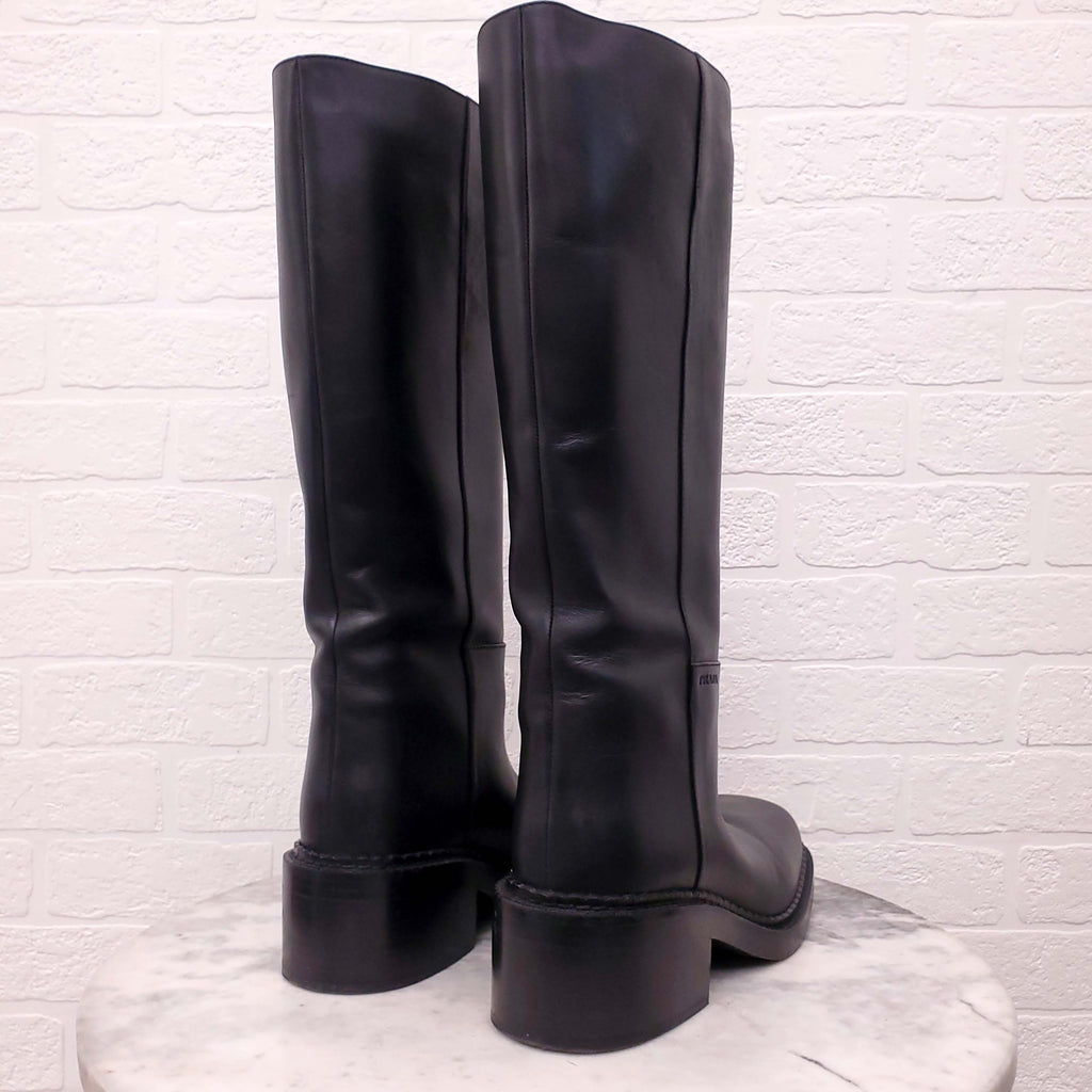 PRADA LEATHER ROUND TOE BOOTS - SIZE 40