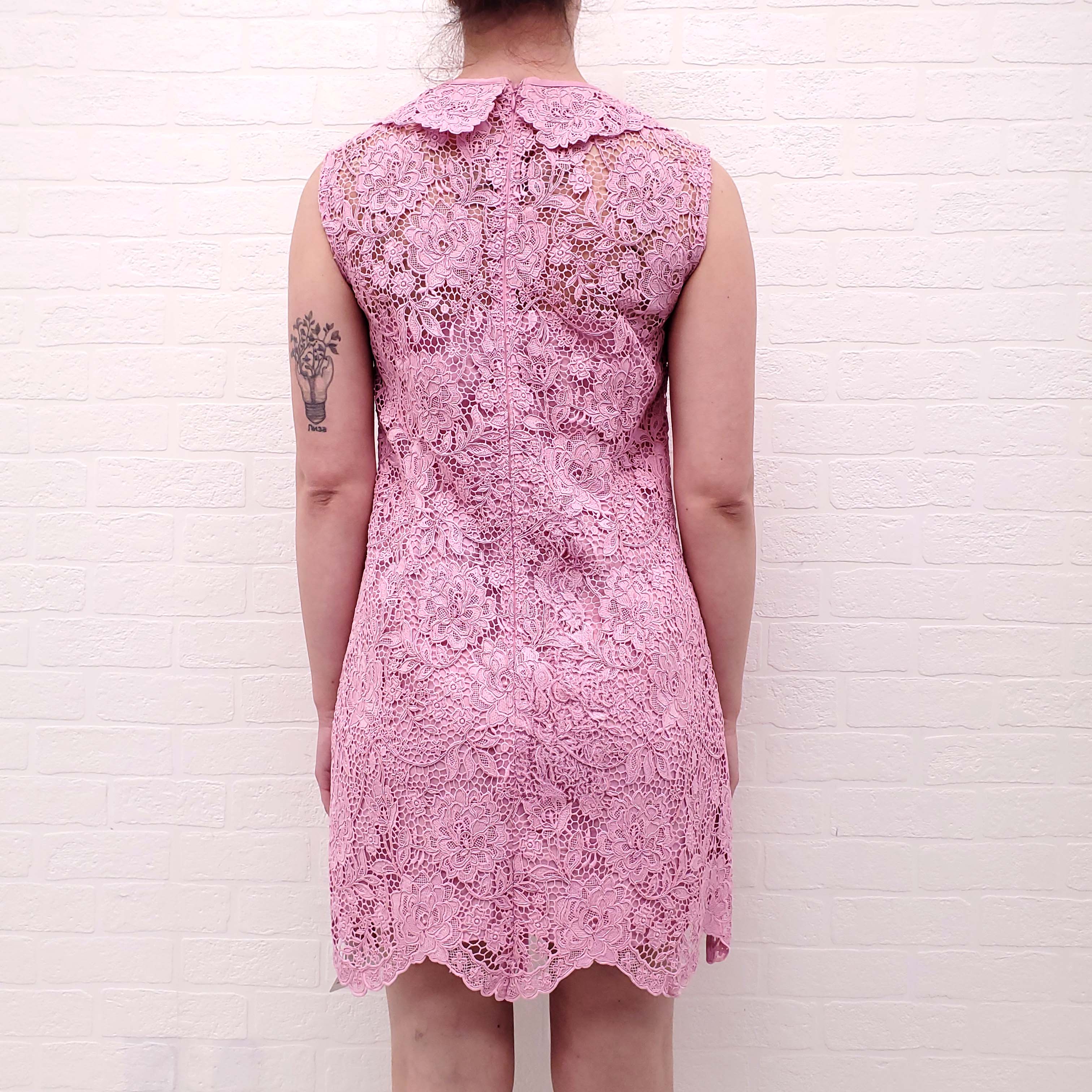 SELF-PORTRAIT PINK LACE DRESS WITH CRYSTAL BUTTON - SIZE 6