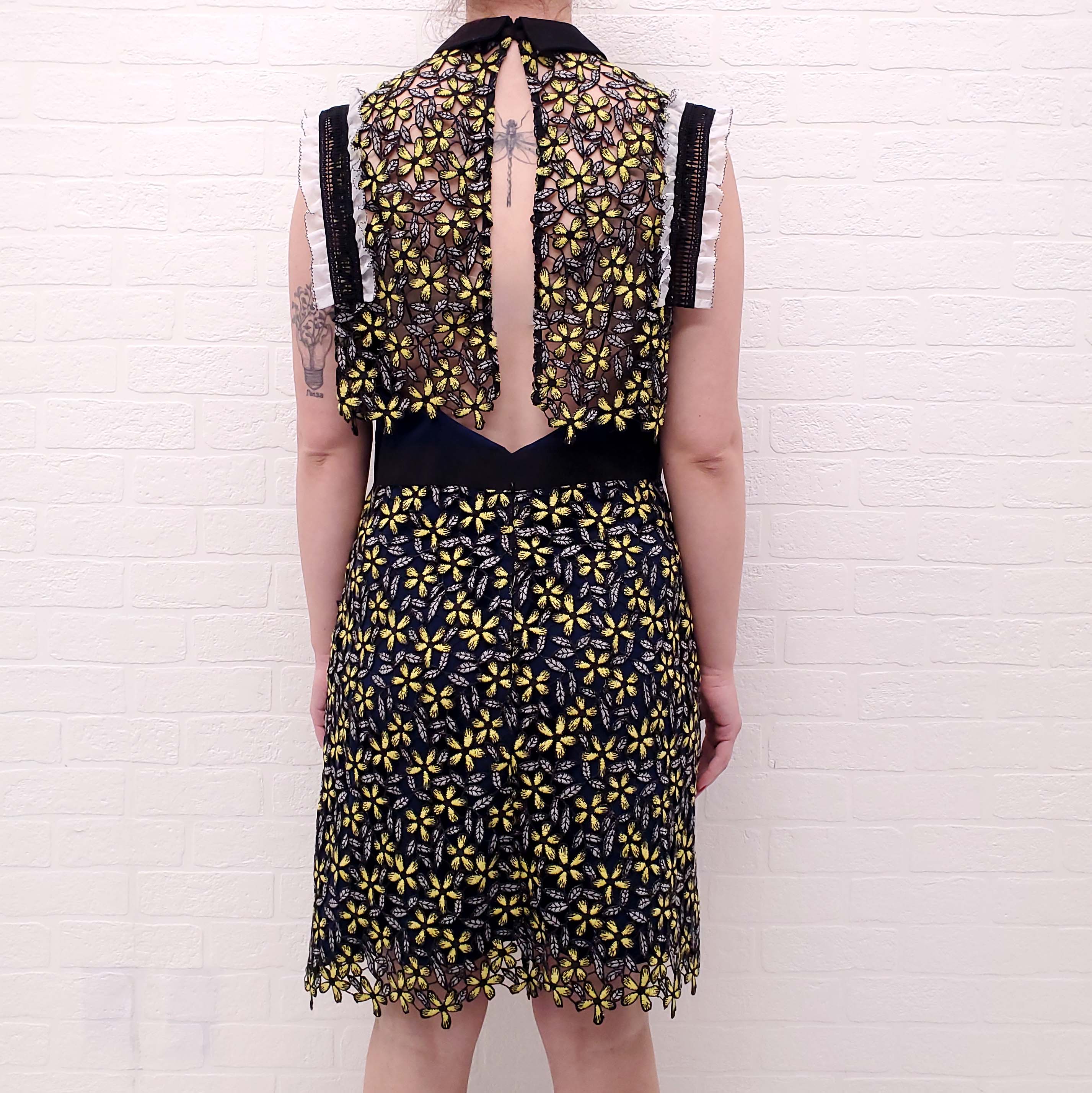 SELF-PORTRAIT NAVY AND YELLOW FLORAL DRESS - SIZE 10