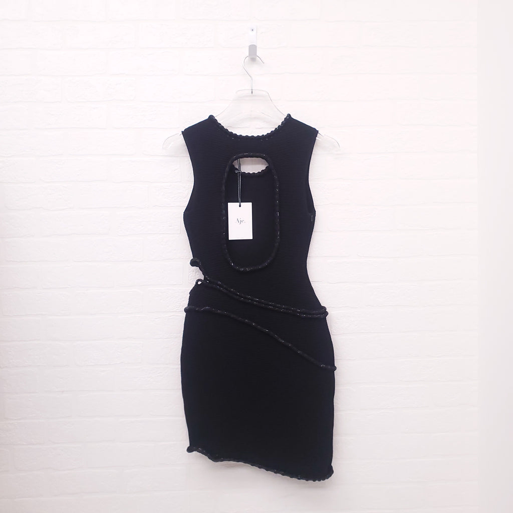 AJE BLACK DRESS WITH CRYSTAL CUTOUT DETAILS - SIZE XS