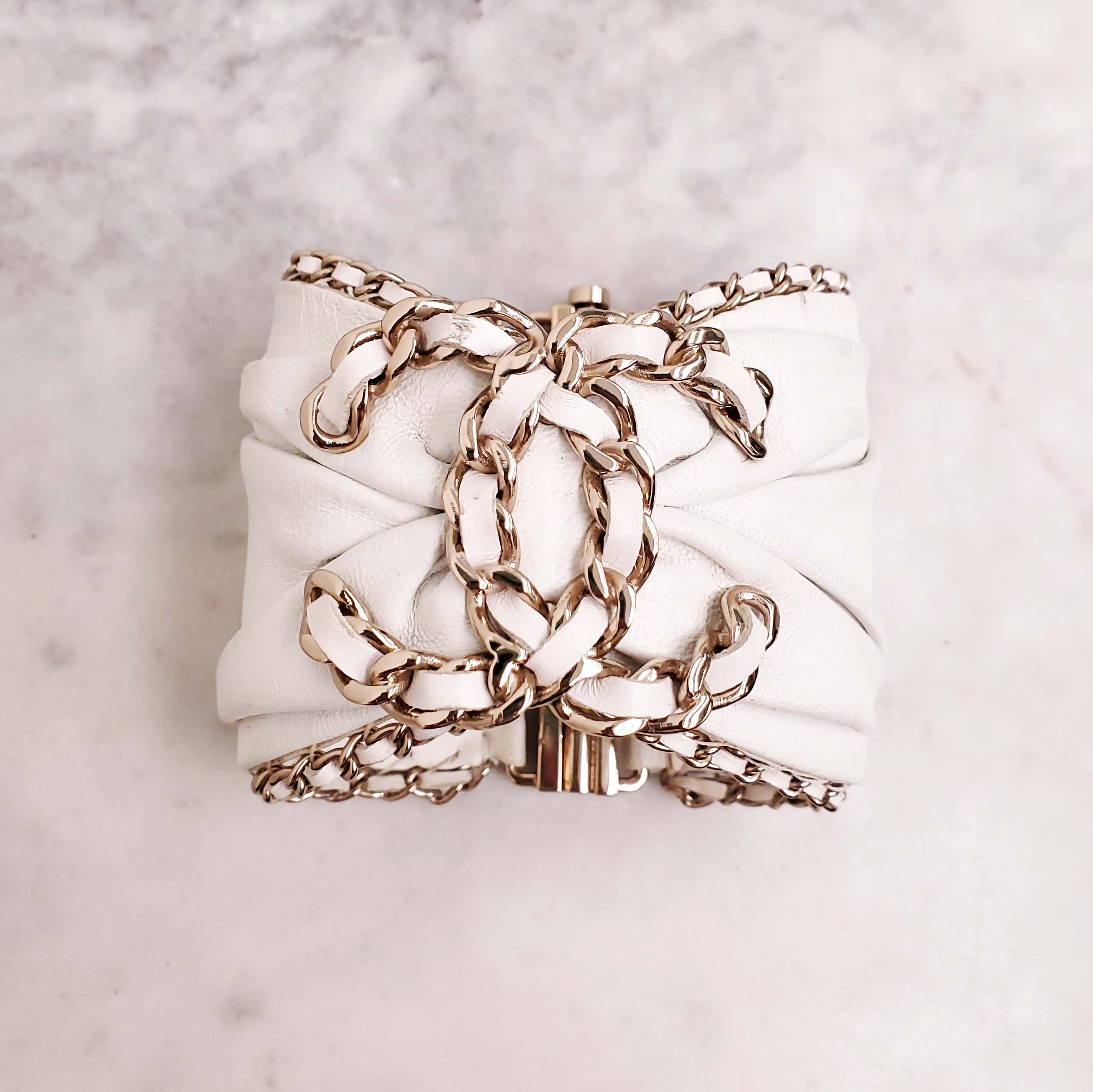 CHANEL LEATHER CUFF BRACELET - SIZE M