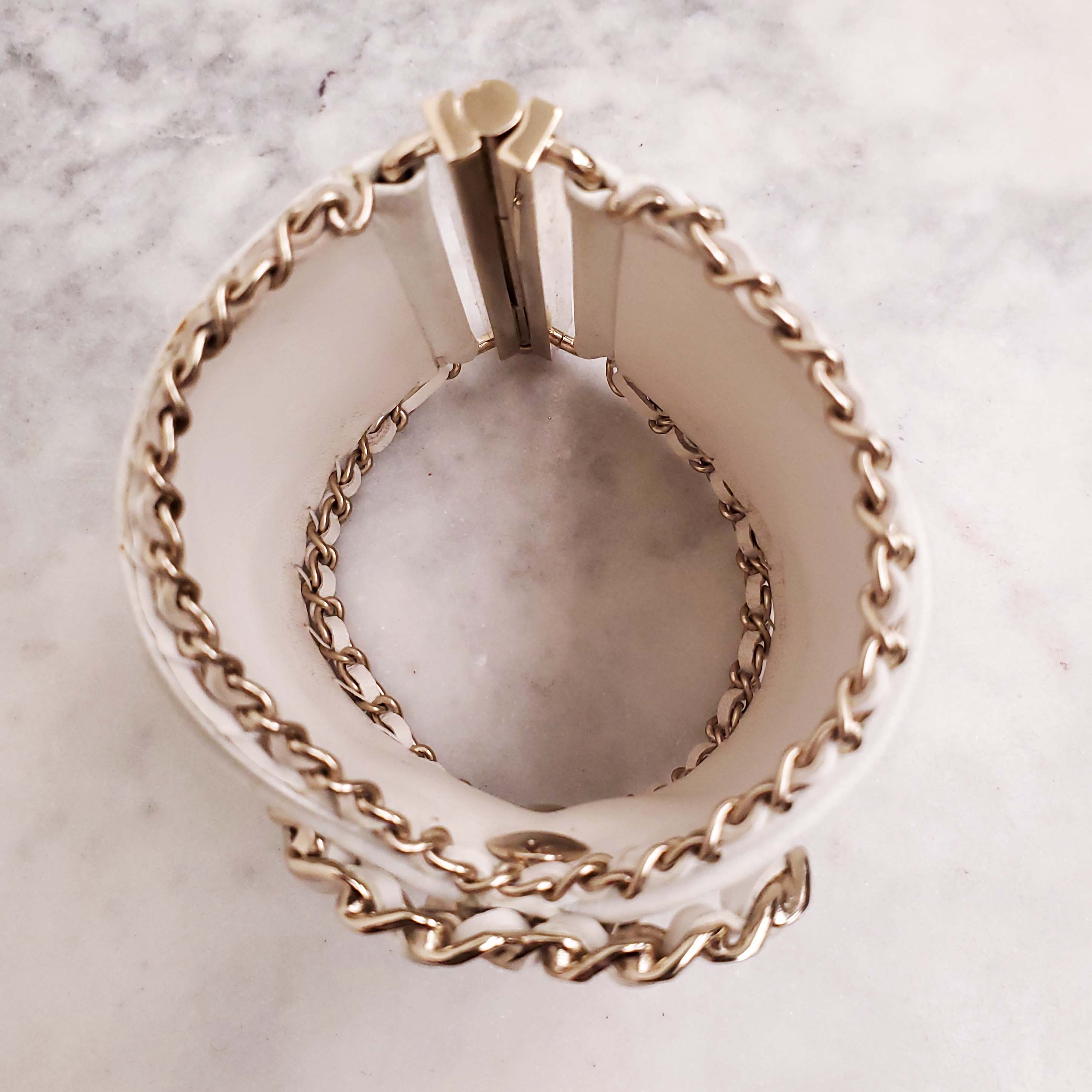 CHANEL LEATHER CUFF BRACELET - SIZE M