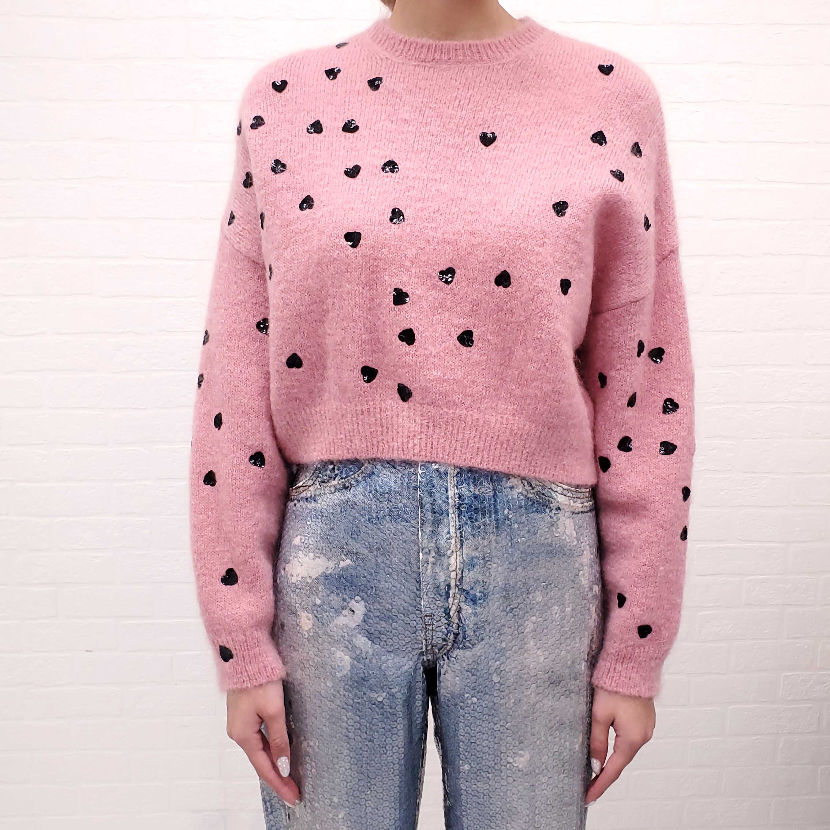 VALENTINO HEART SEQUIN SWEATER - SIZE S