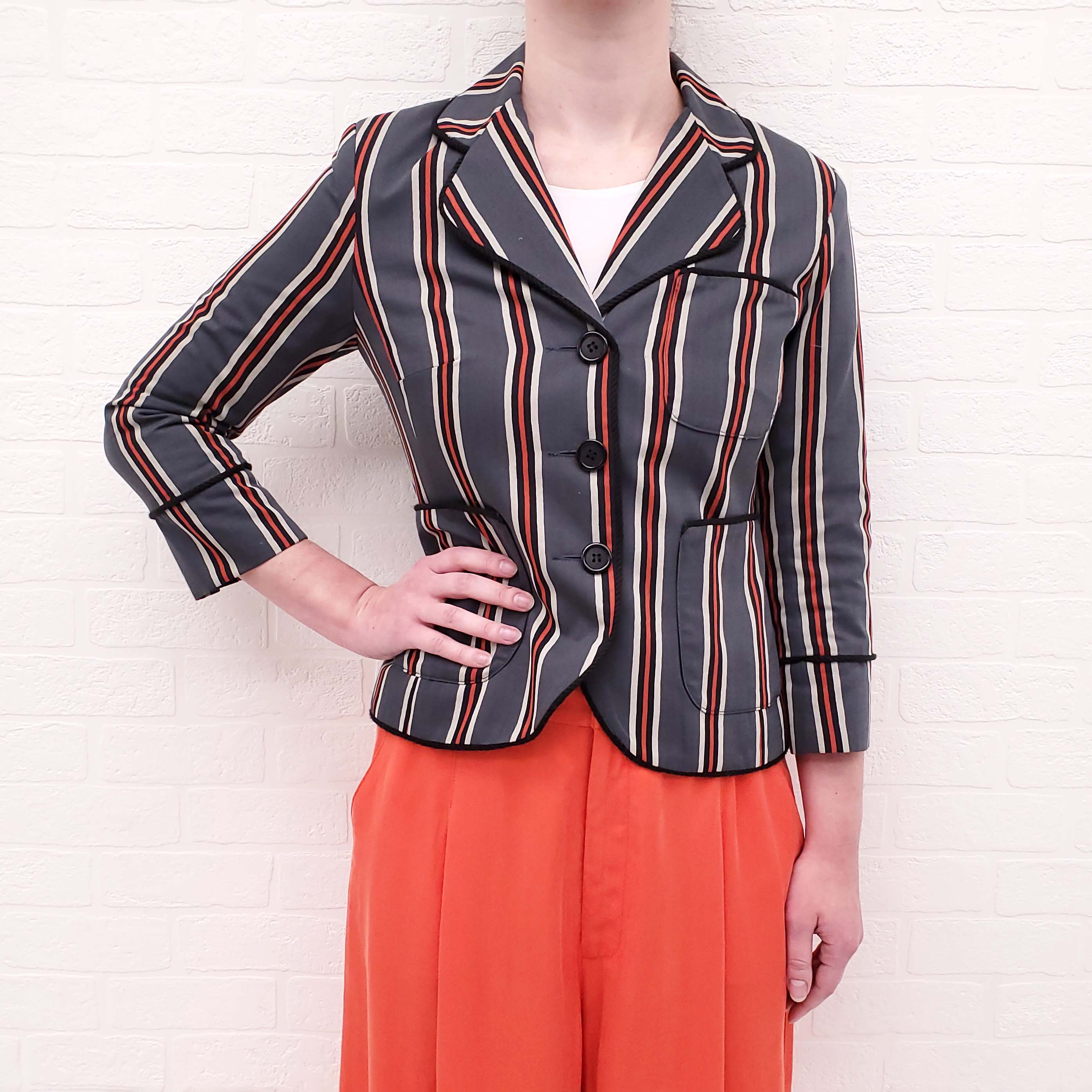 SMYTHE GREY AND RED RIBBONED LAPEL BLAZER - SIZE 2