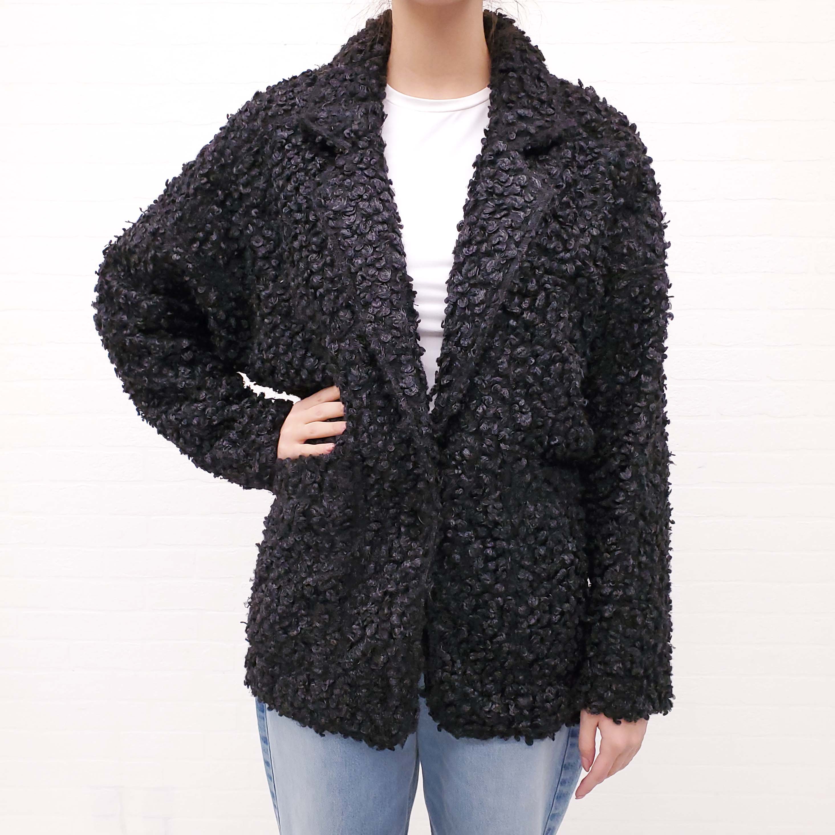 SMYTHE FAUX FUR OVERSIZED JACKET WITH CINCHED WAIST - SIZE S