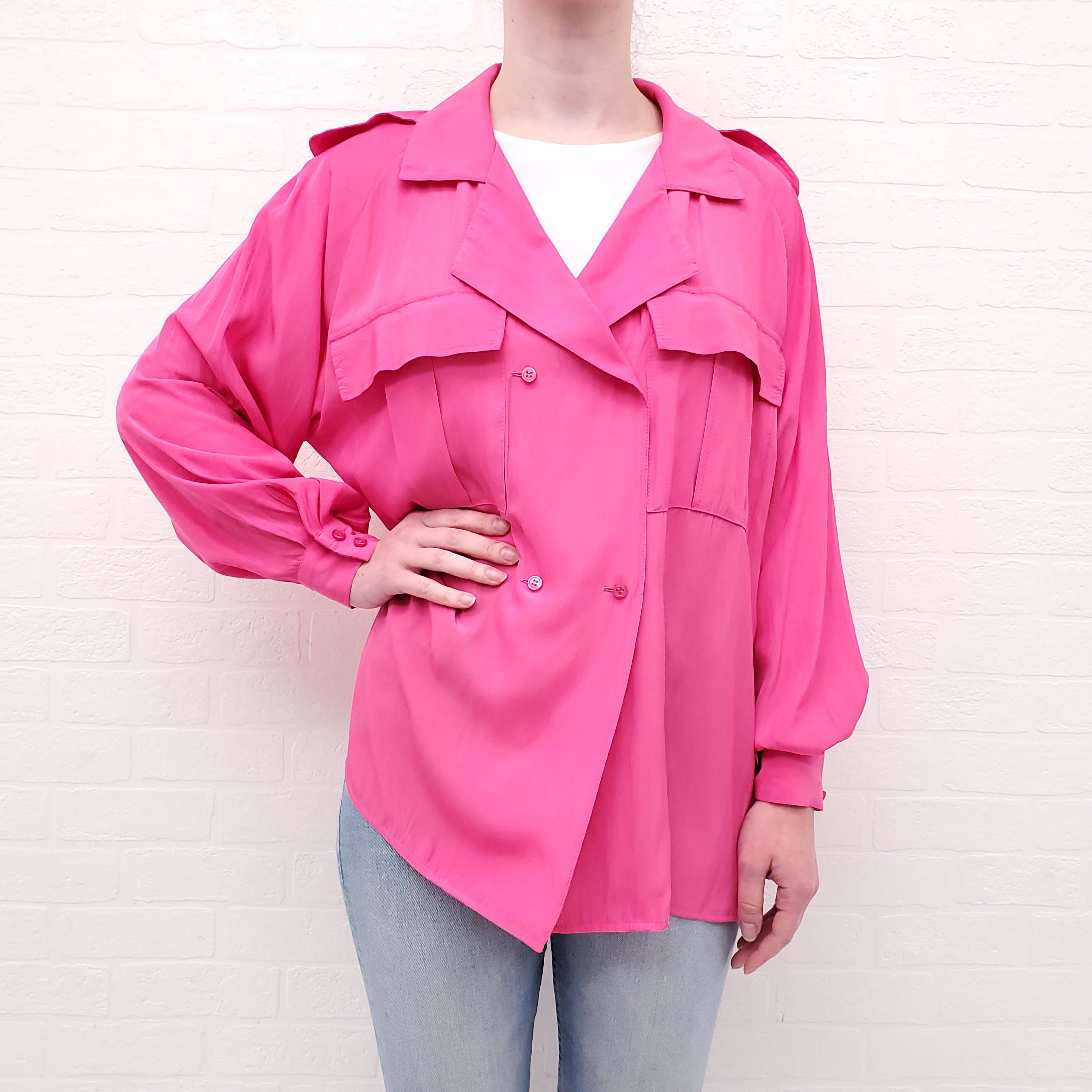 SMYTHE FUCHSIA PINK BLOUSE - SIZE XS (OVERSIZED)