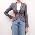 SMYTHE GREY STRIPED BLAZER WITH RED LEATHER ELBOW DETAIL - SIZE 4