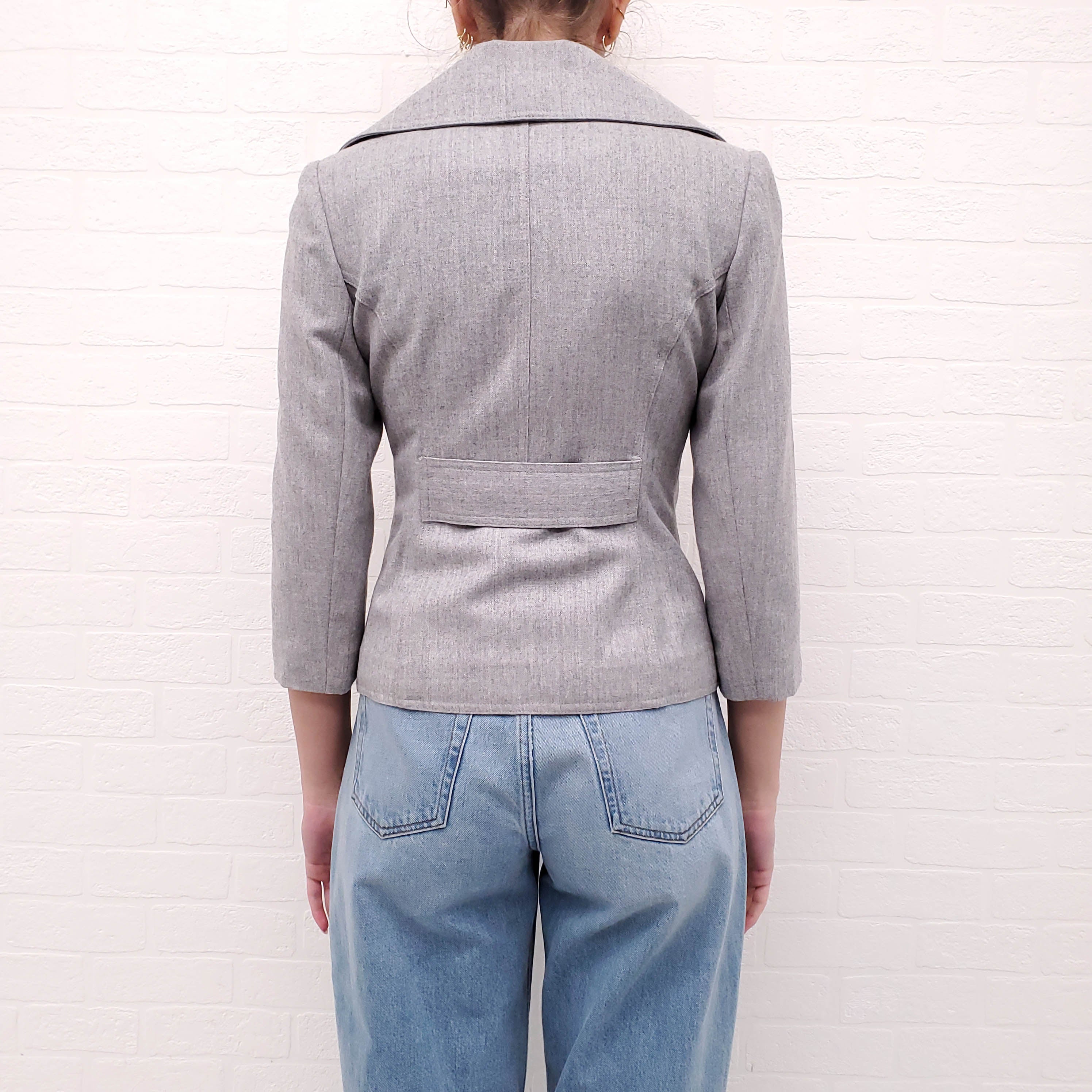 SMYTHE GREY DOUBLE BREASTED CROPPED PEACOAT JACKET WITH WHITE BUTTONS - SIZE 6