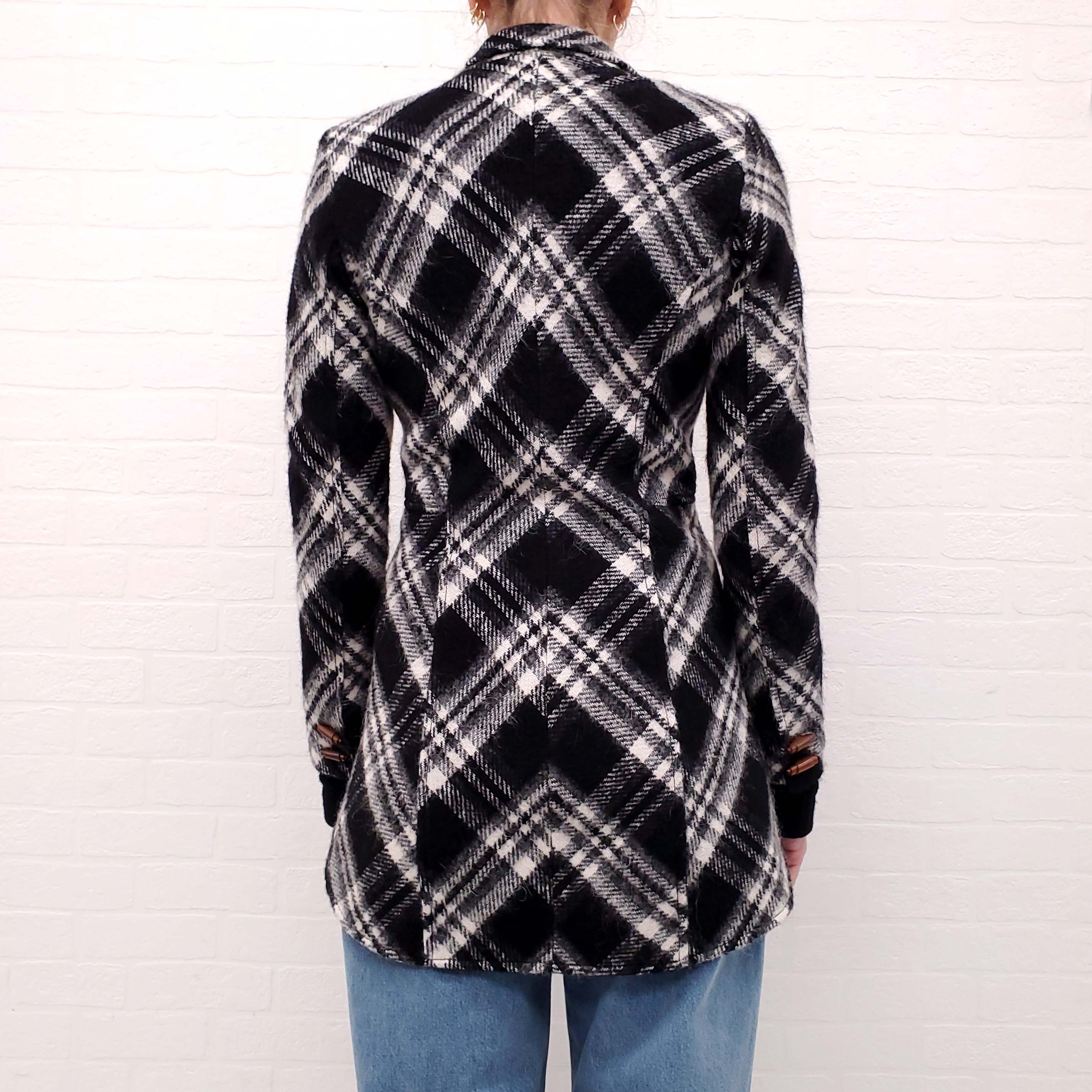 SMYTHE PLAID RIDING JACKET WITH LEATHER TOGGLE DETAIL - SIZE 6