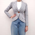SMYTHE PINSTRIPE BLUE COTTON BLAZER WITH WOOD BUTTONS - SIZE 4
