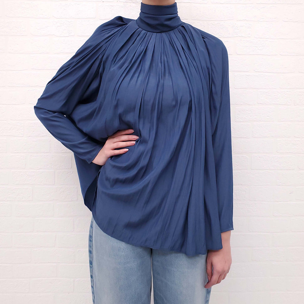 SMYTHE BLUE OVERSIZED PLEATED BLOUSE - SIZE S