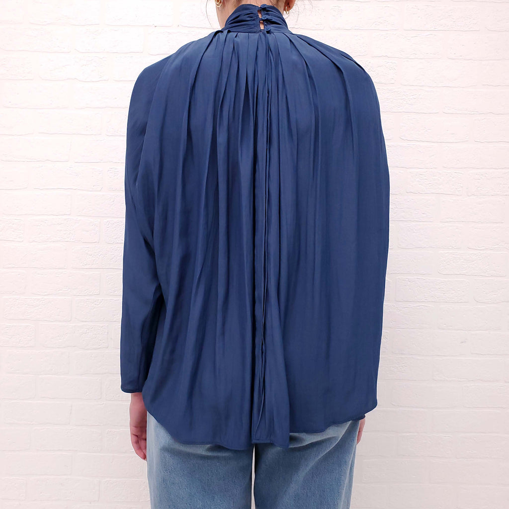 SMYTHE BLUE OVERSIZED PLEATED BLOUSE - SIZE S