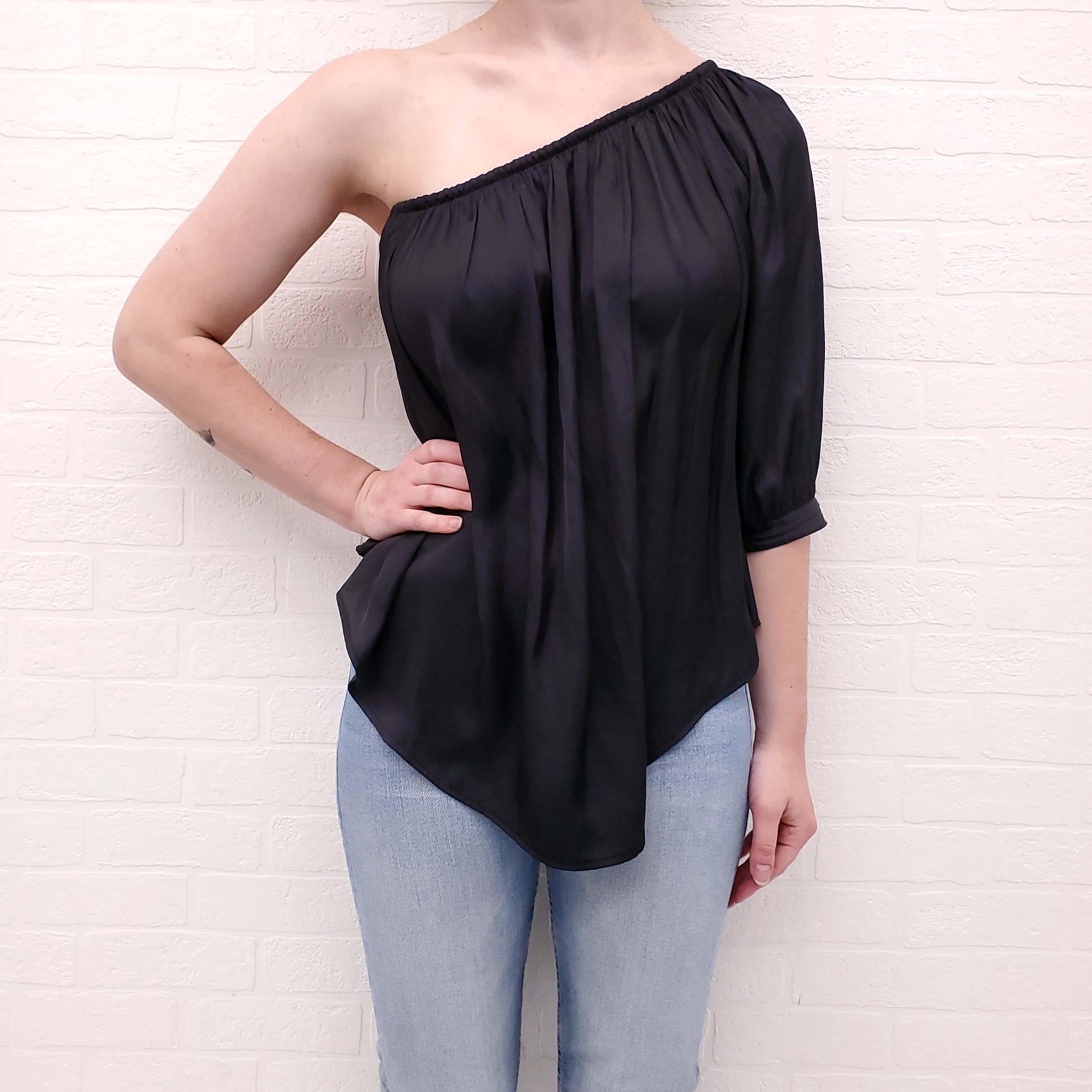 SMYTHE BLACK OFF THE SHOULDER BLOUSE - SIZE S