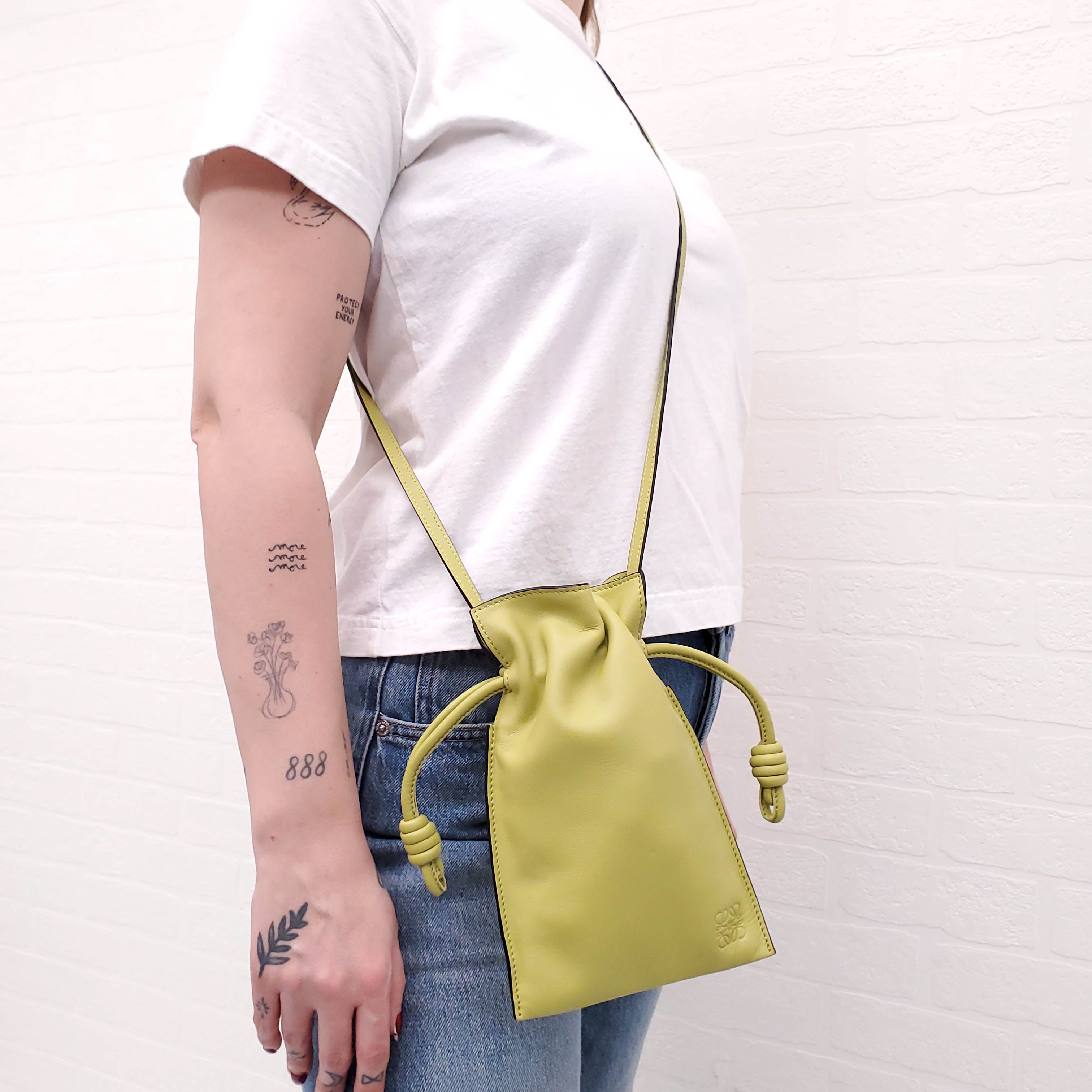 LOEWE LIME GREEN LEATHER FLAMENCO SMALL BAG