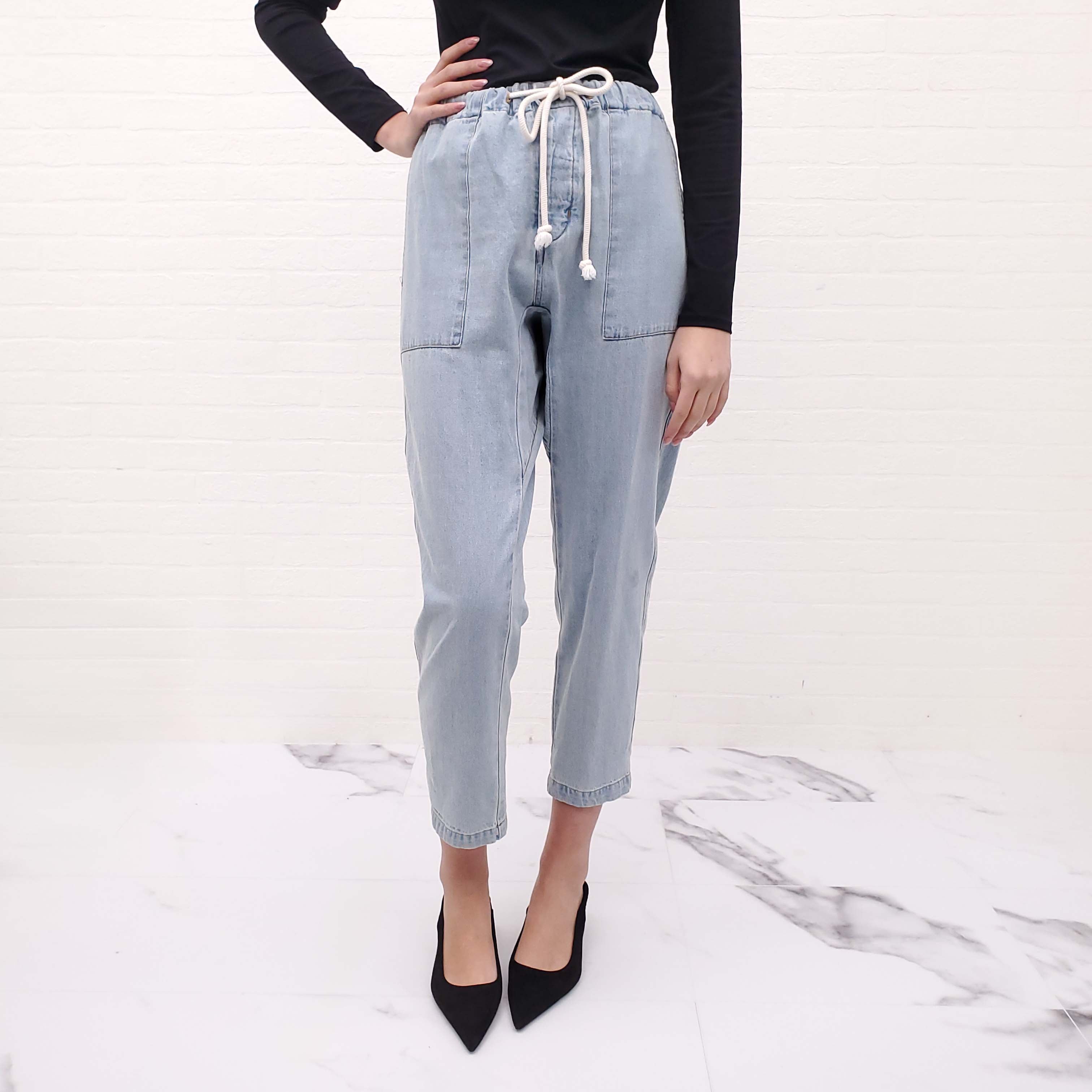 XIRENA DRAWSTRING DENIM TROUSERS - SIZE XS