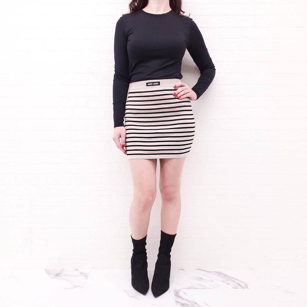 MIU MIU STRIPED SKIRT WITH LOGO - SIZE 38