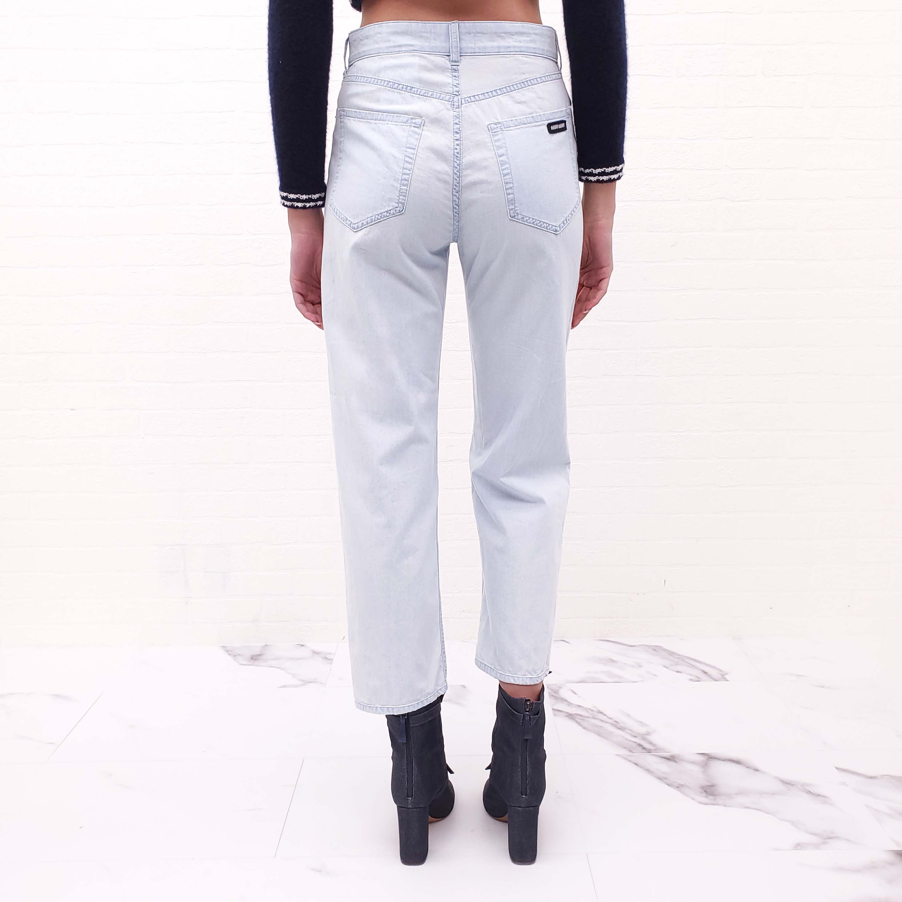 MIU MIU LIGHTWEIGHT COTTON TROUSERS WITH LOGO - SIZE 24