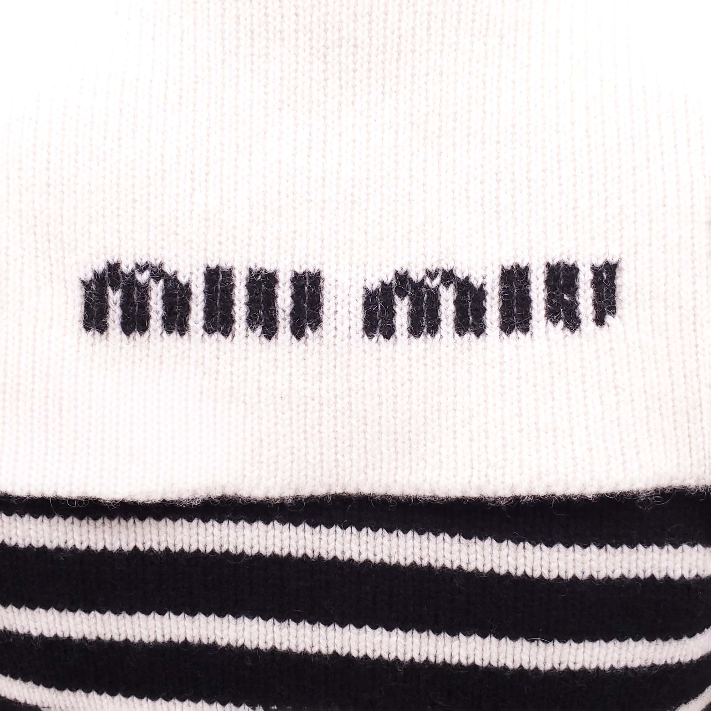 MIU MIU CROPPED CASHMERE STRIPED SHORT SLEEVE CARDIGAN - SIZE 38