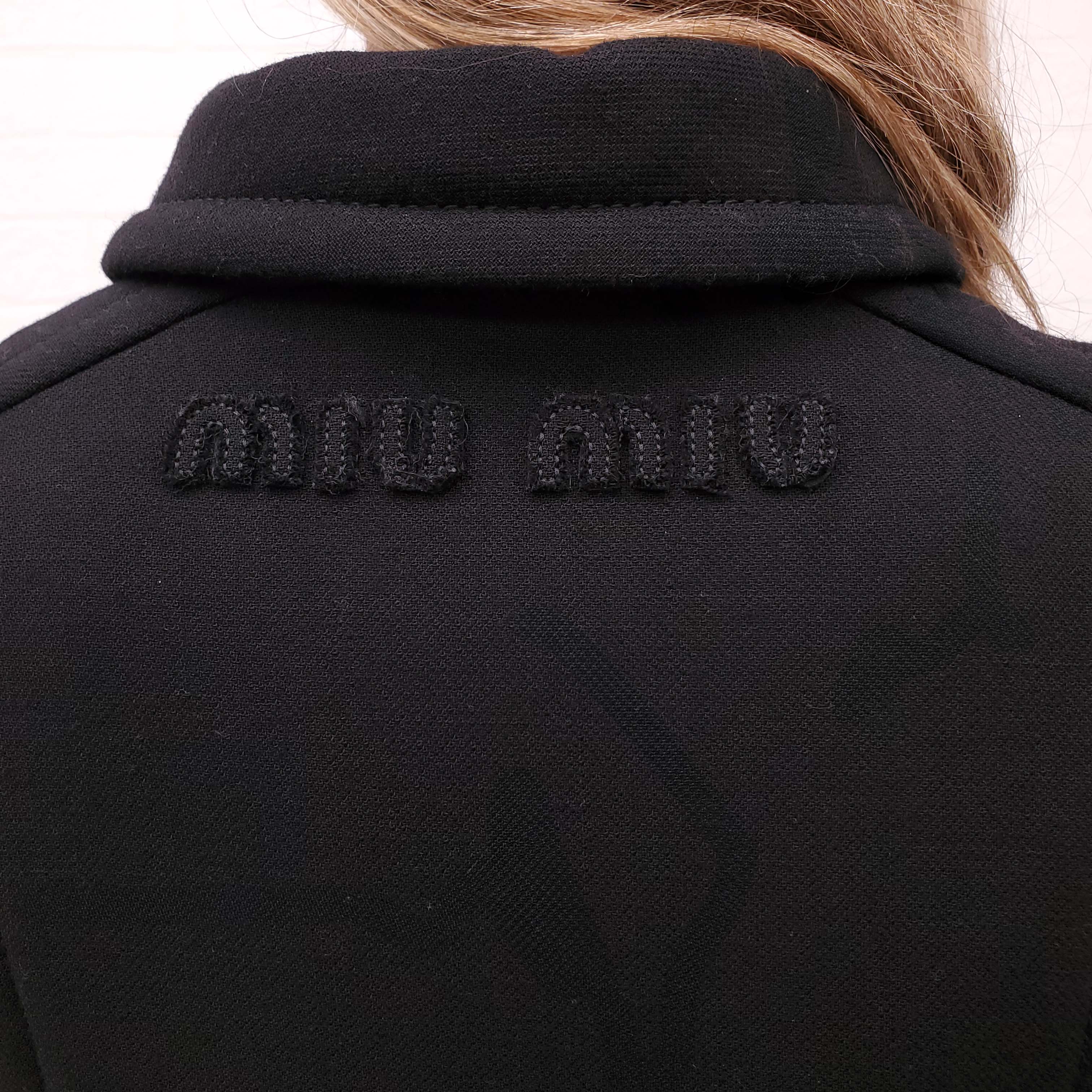 MIU MIU BLACK JACKET AND SKIRT SET WITH LOGO DETAILS - SIZE 38