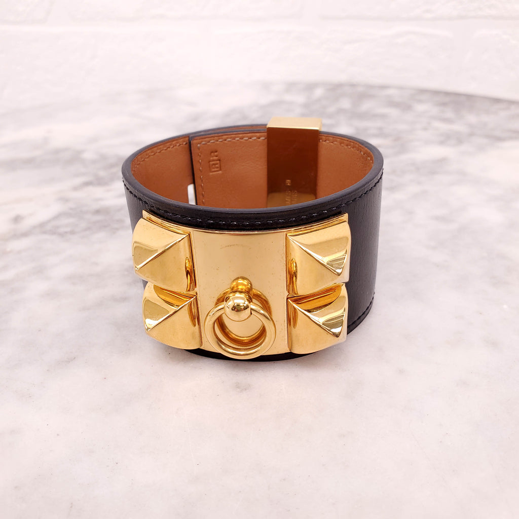 HERMÈS BLACK COLLIER DE CHIEN BRACELET - SIZE S