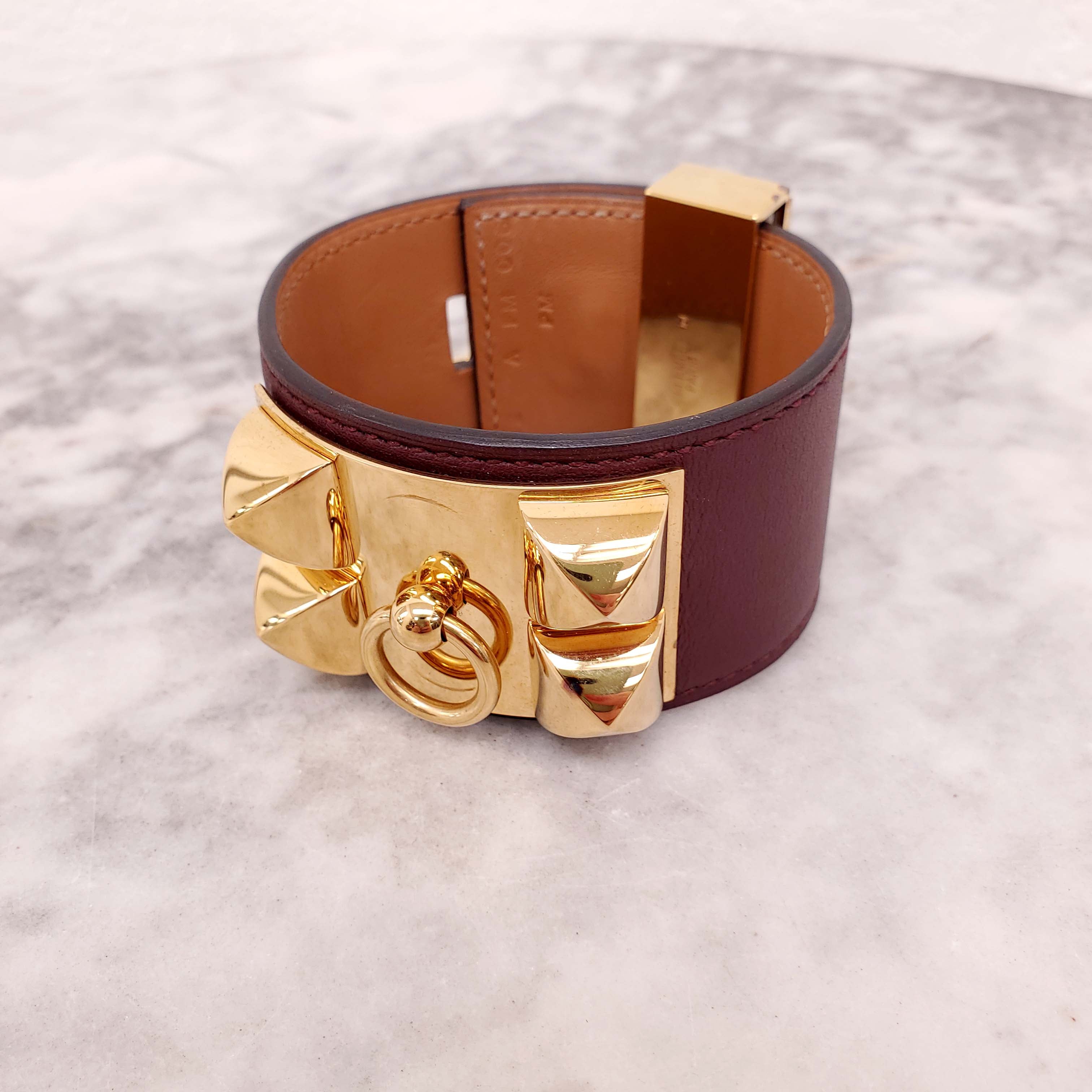 HERMÈS BURGUNDY COLLIER DE CHIEN BRACELET - SIZE T2