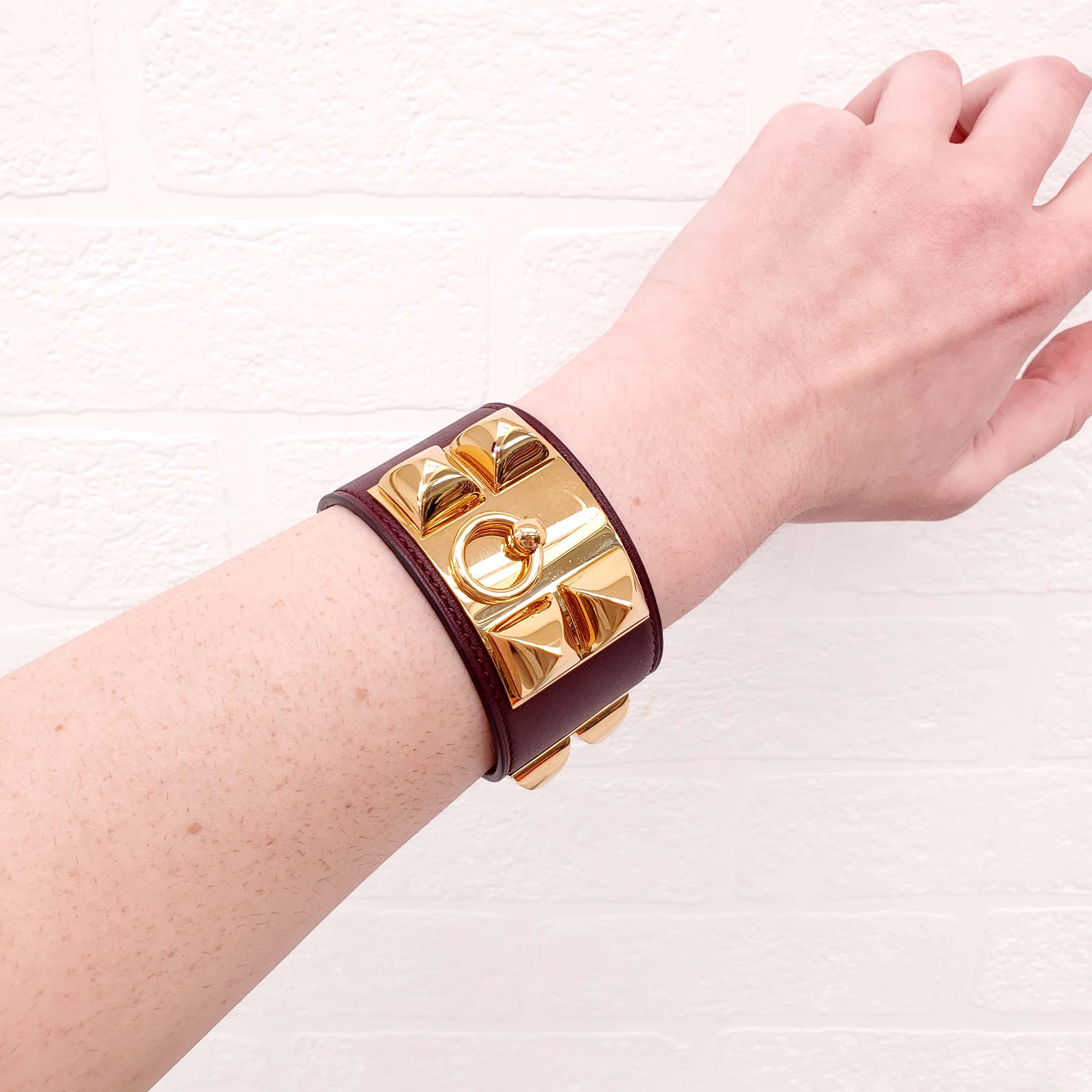 HERMÈS BURGUNDY COLLIER DE CHIEN BRACELET - SIZE T2