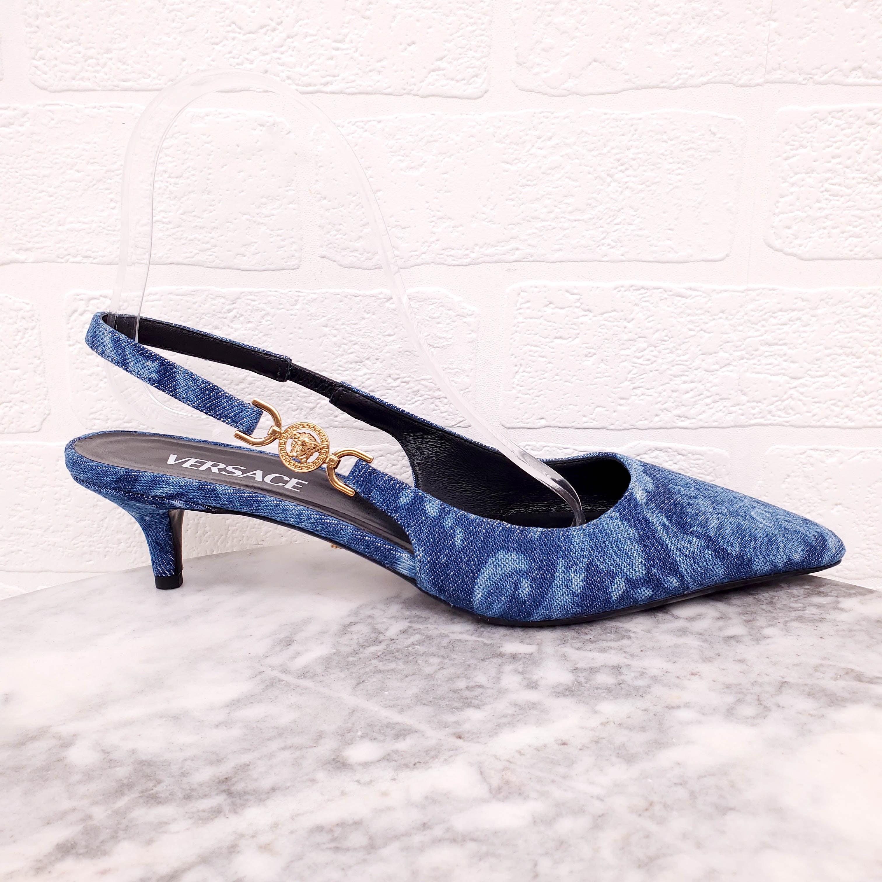 VERSACE BAROCCO DENIM PRINT PUMPS - SIZE 39.5
