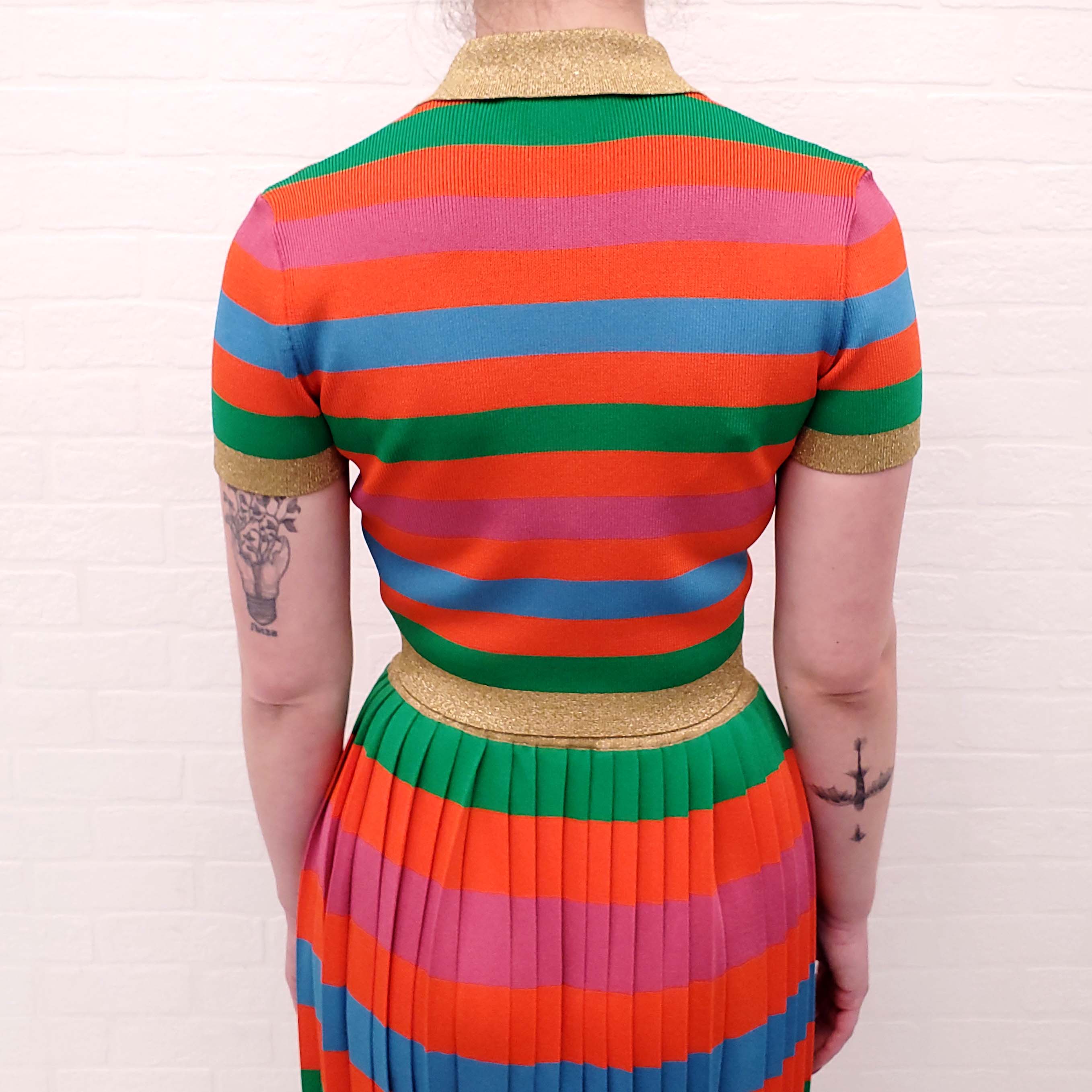 GUCCI MULTICOLOURED STRIPED SWEATER AND PLEATED SKIRT SET - SIZE XS