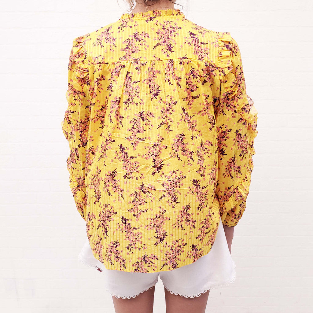 ULLA JOHNSON YELLOW FLORAL BLOUSE - SIZE 2
