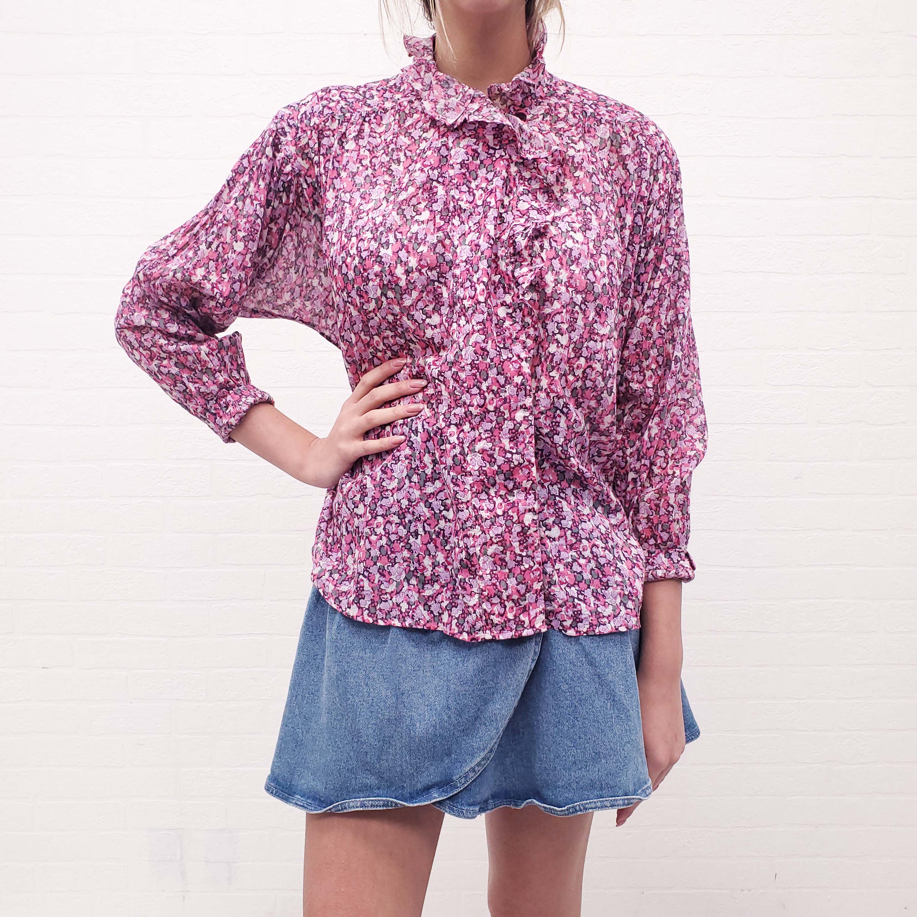 ISABEL MARANT ÉTOILE PINK FLORAL COTTON BLOUSE - SIZE 34 (OVERSIZED)