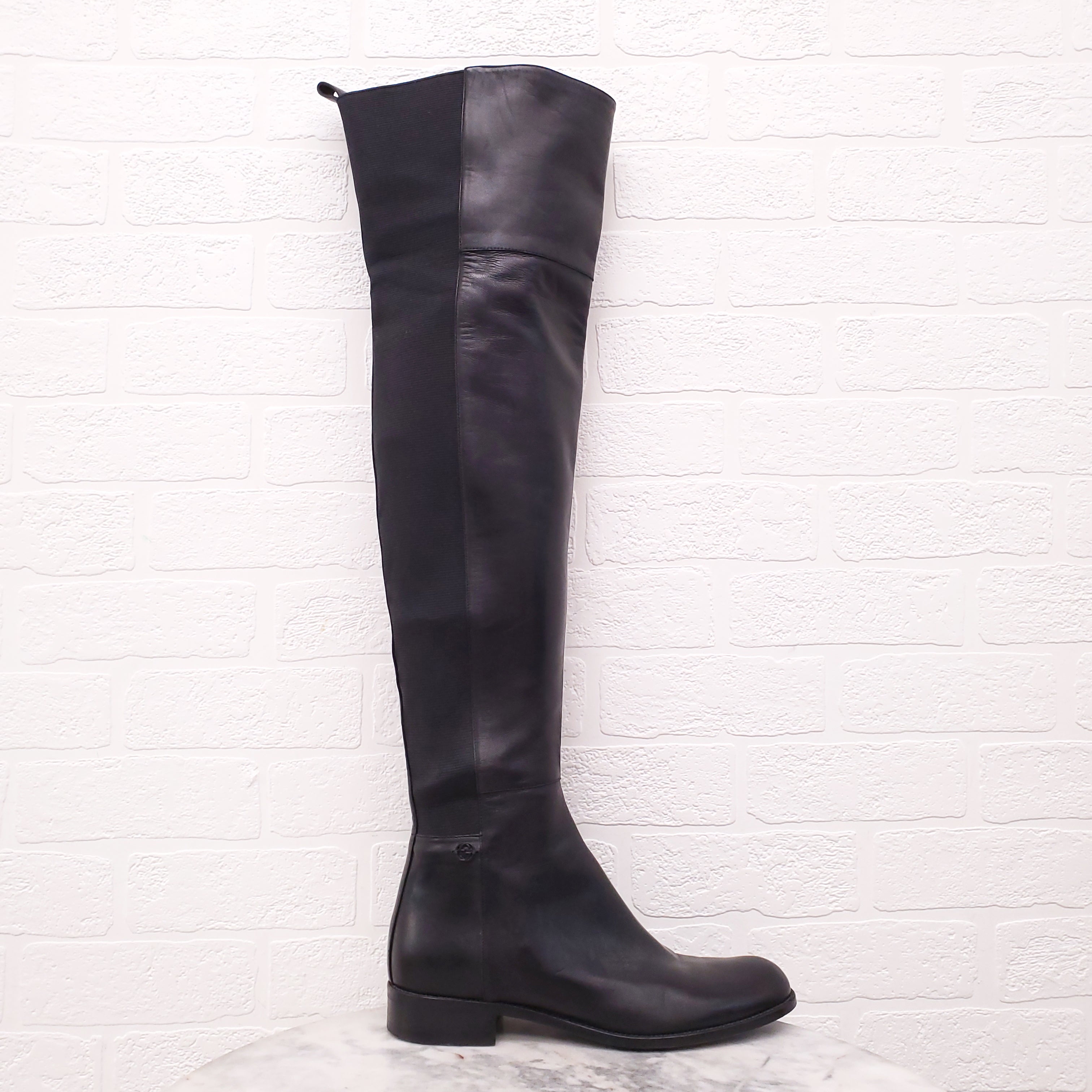 GUCCI BLACK OVER-THE-KNEE LEATHER BOOTS - SIZE 39