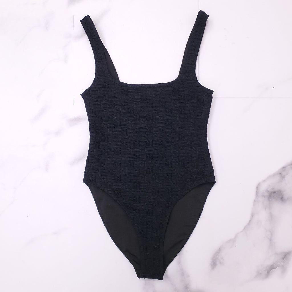 ALEXANDER WANG BLACK LOGO SQUARE NECKLINE SWIMSUIT / BODYSUIT - SIZE XS