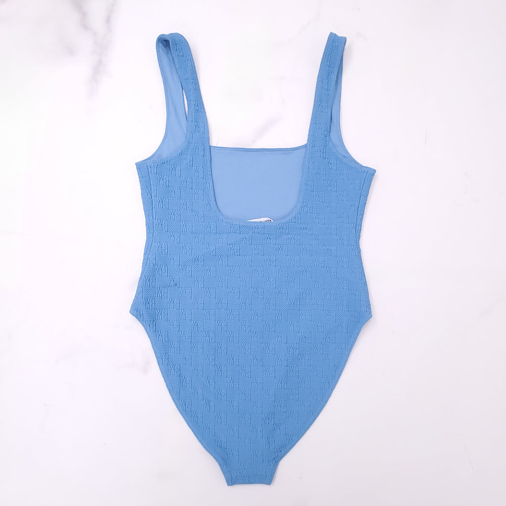 ALEXANDER WANG BLUE LOGO SQUARE NECKLINE SWIMSUIT / BODYSUIT - SIZE S