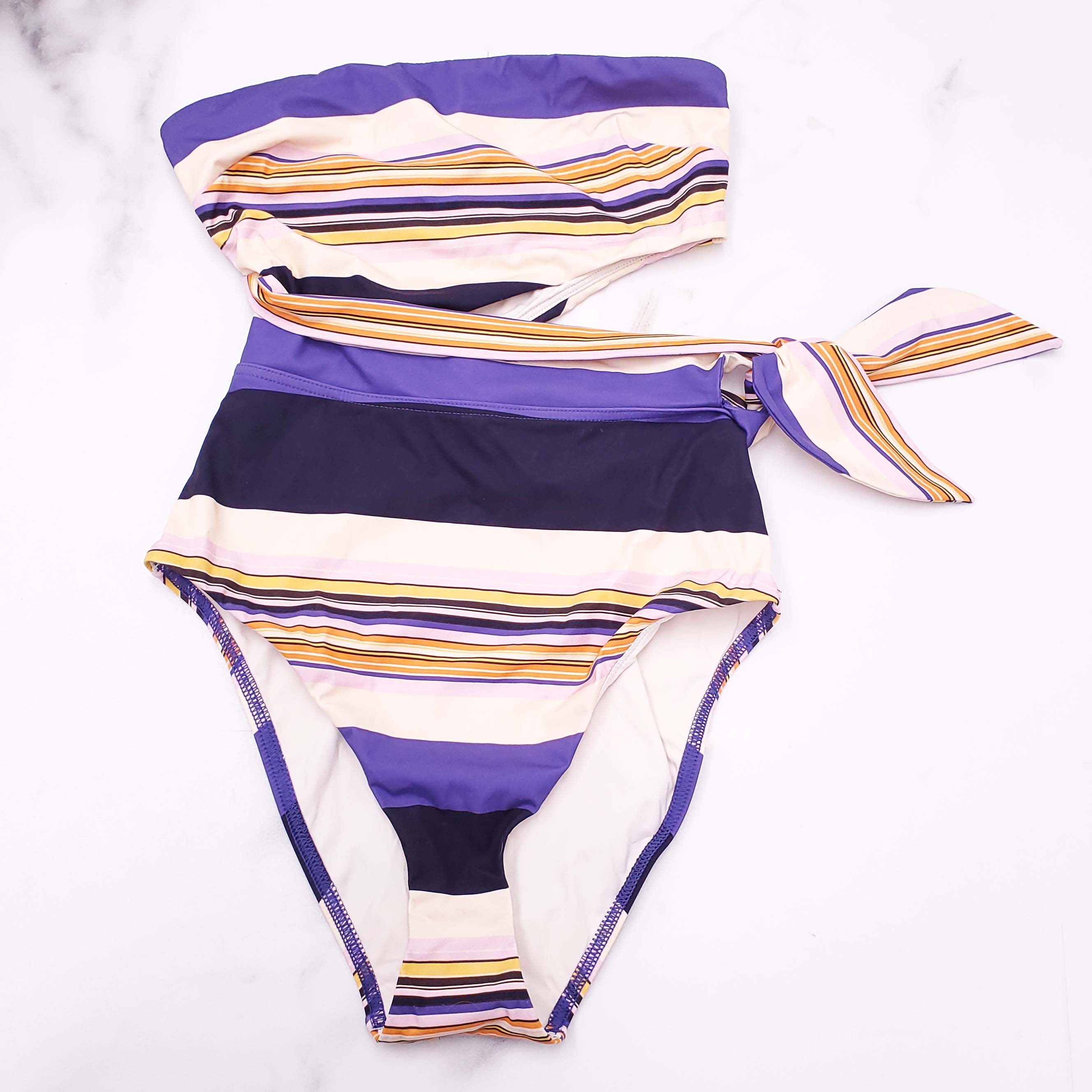 ZIMMERMANN STRAPLESS STRIPED SWIMSUIT WITH CUTOUT AND TIE DETAIL - SIZE 0 (US 2-4)