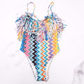 MISSONI MULTICOLOURED STRAPLESS FRILL SWIMSUIT - SIZE 40