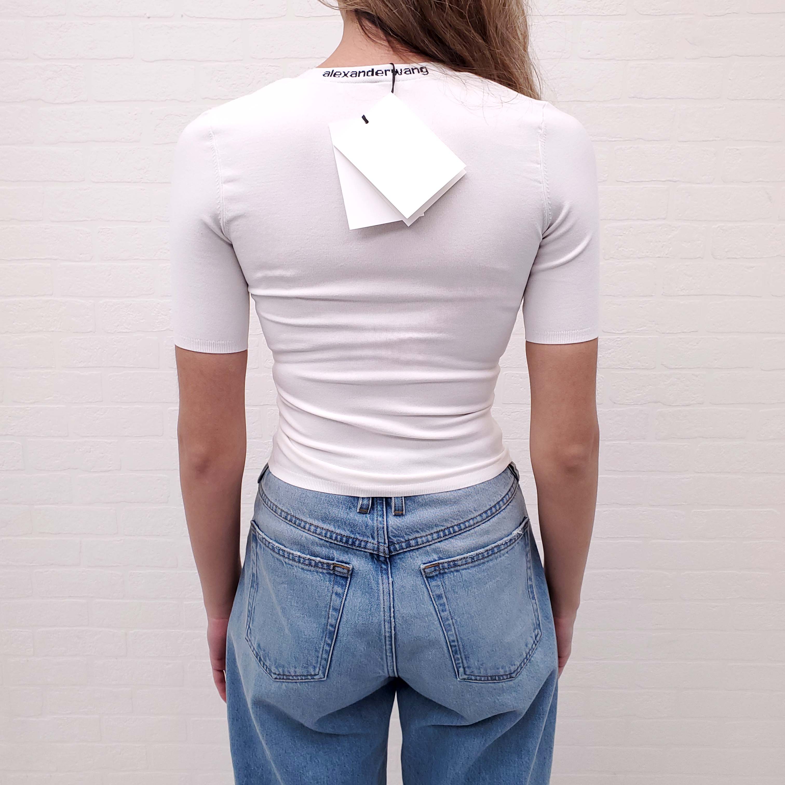 ALEXANDERWANG.T CREAM SHORT SLEEVED LOGO SWEATER - SIZE XS