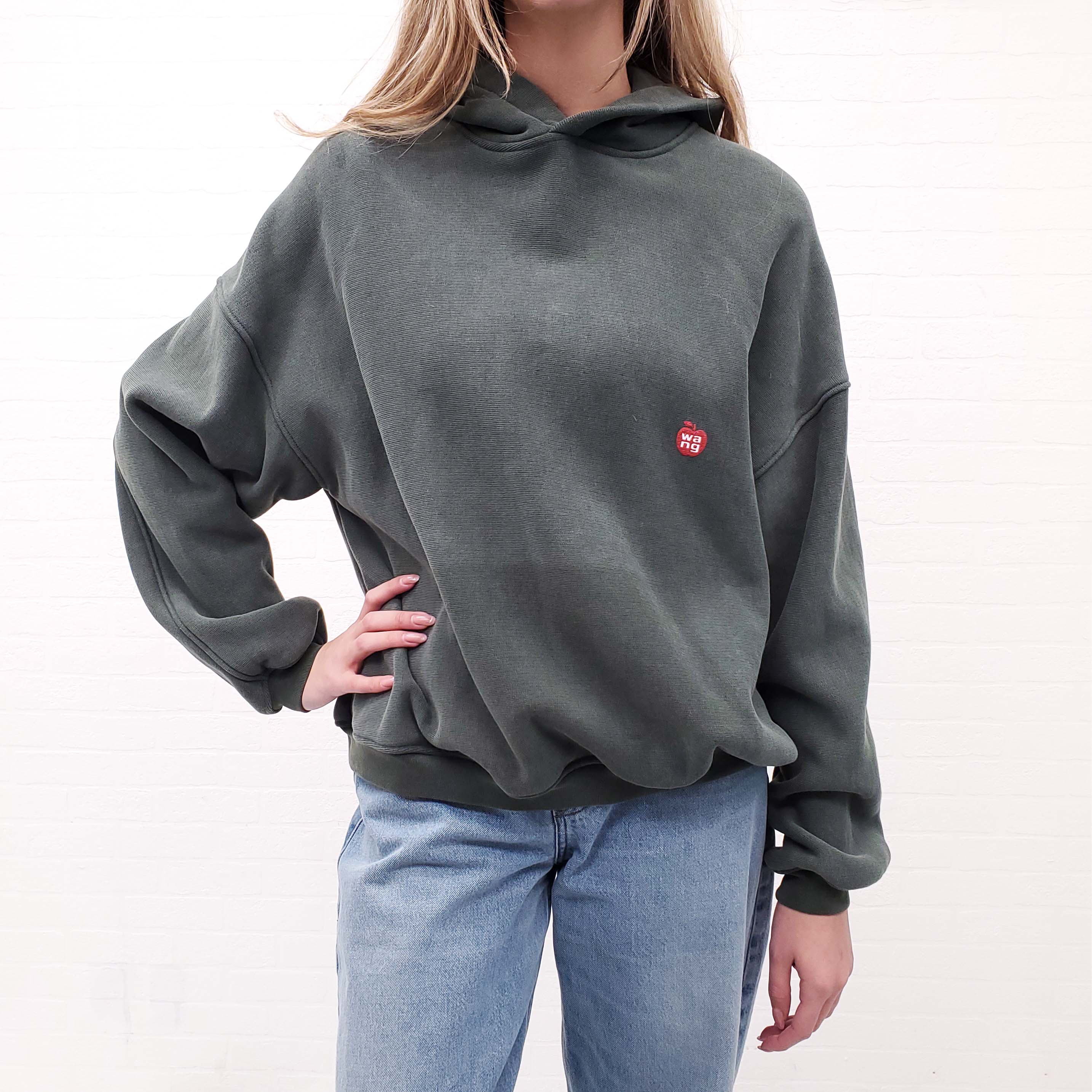 ALEXANDER WANG GREEN APPLE LOGO HOODIE - SIZE XXS (OVERSIZED)