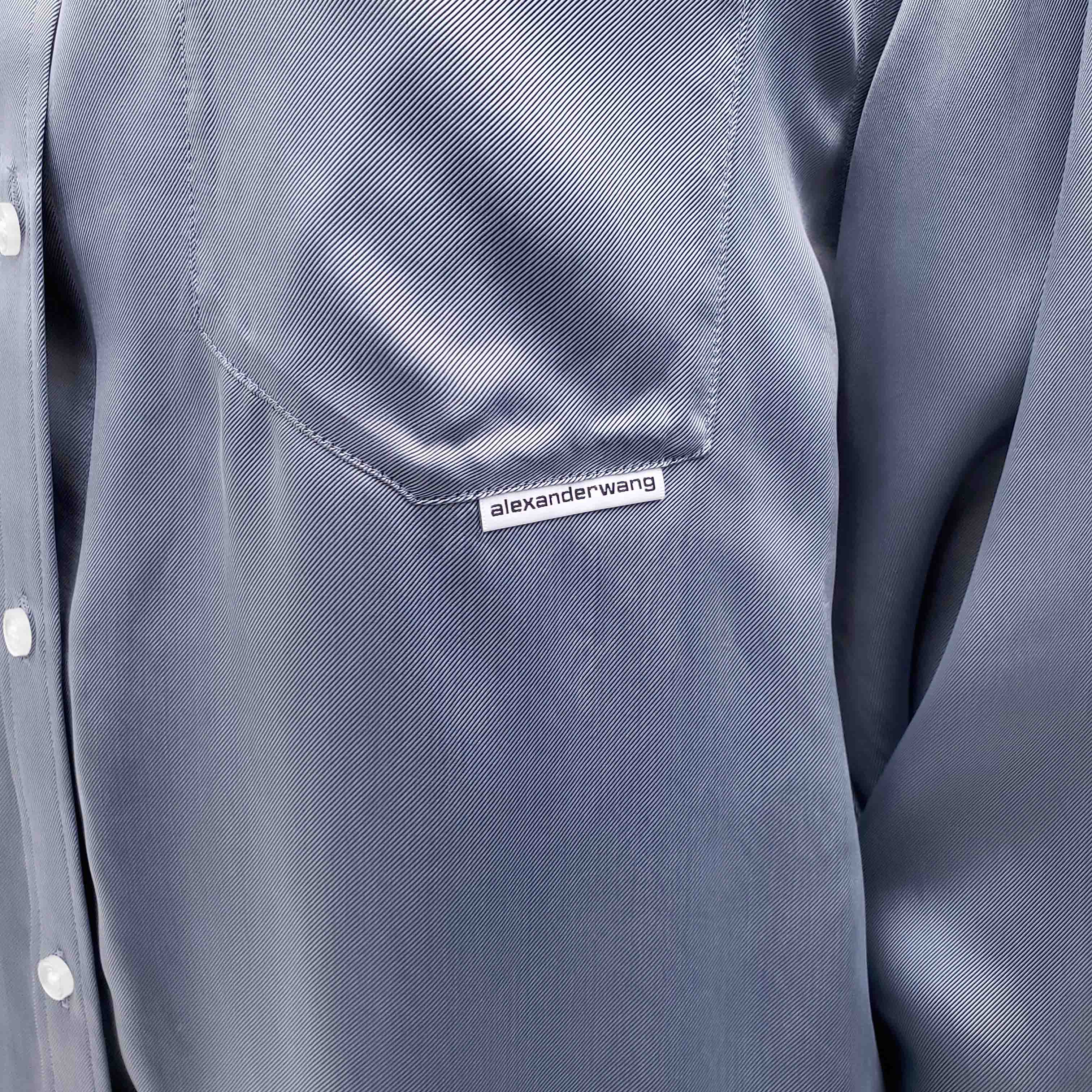 ALEXANDERWANG.T GREY OVERSIZED BLOUSE WITH LOGO - SIZE M