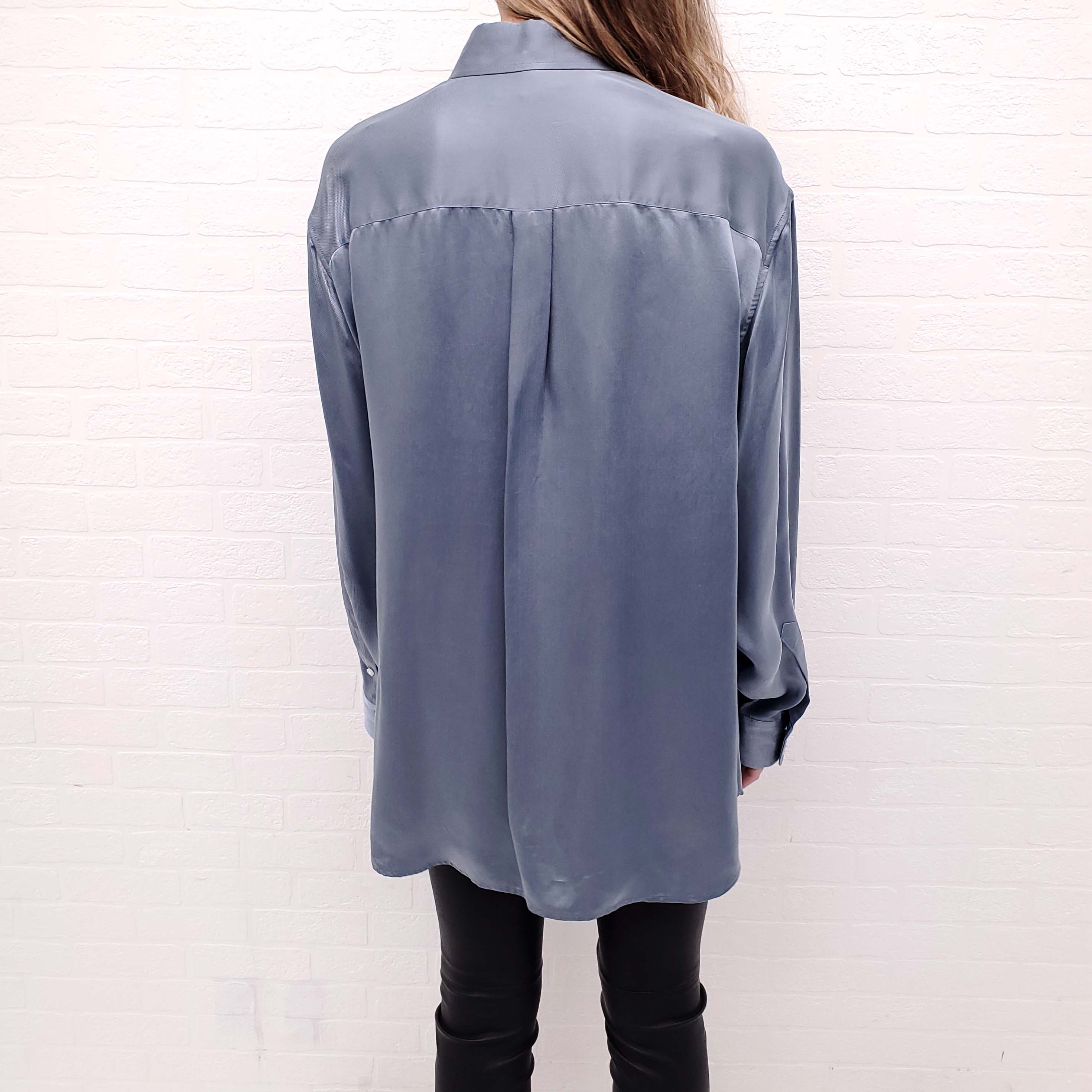 ALEXANDERWANG.T GREY OVERSIZED BLOUSE WITH LOGO - SIZE M