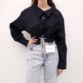 ALEXANDER WANG BLACK CROPPED CRYSTAL TIE SHIRT - SIZE L