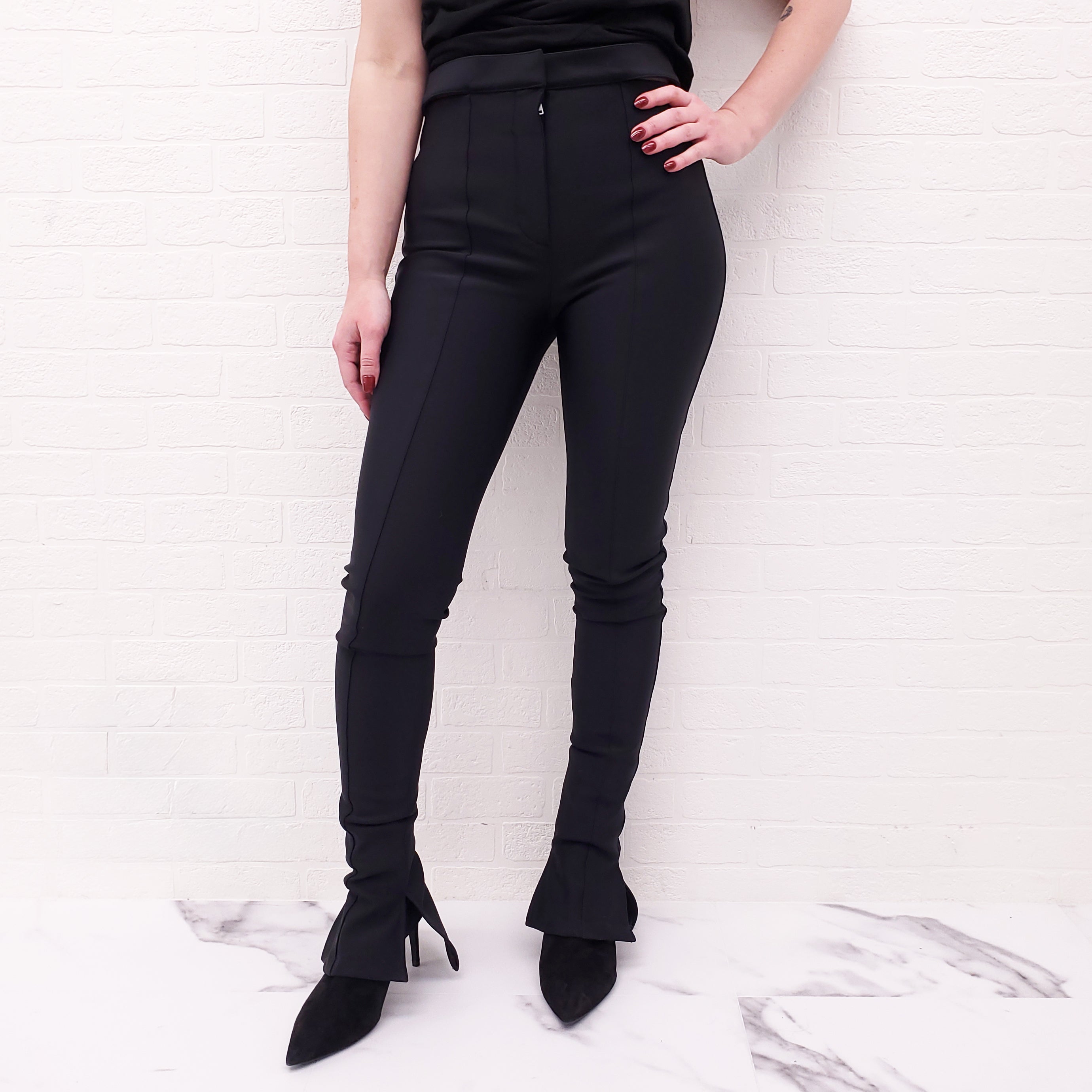 MUGLER BLACK STRETCH CUT OUT DETAIL TROUSERS - SIZE 34