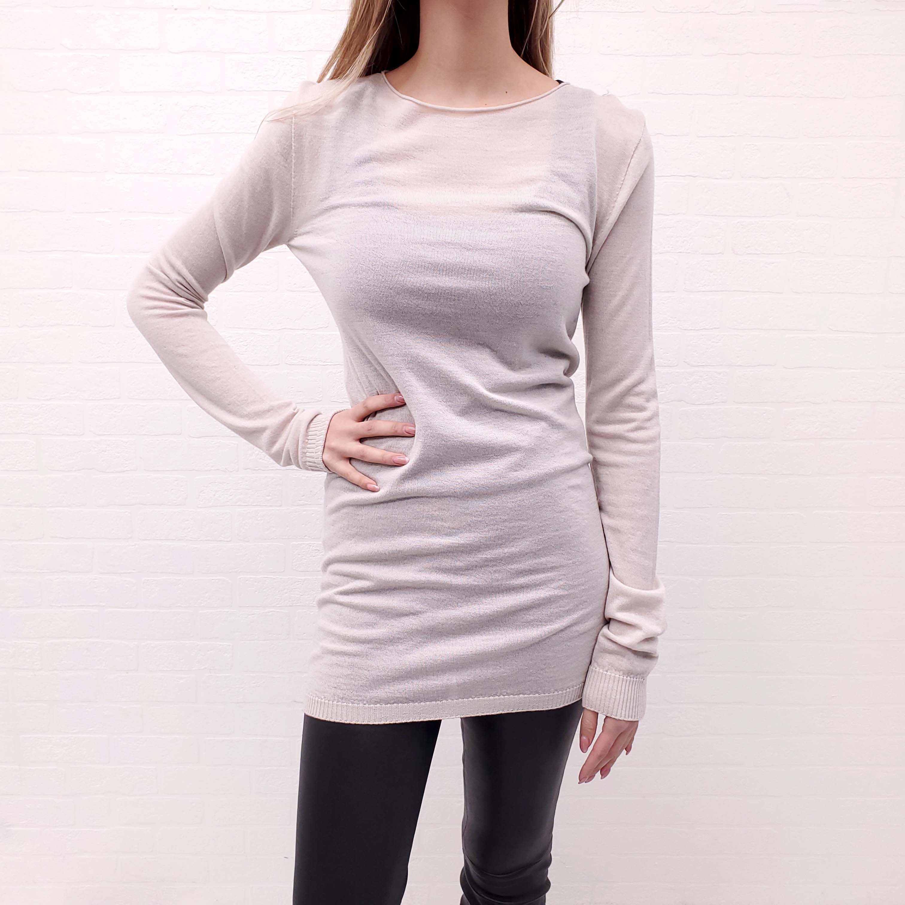 RICK OWENS CREAM LONG SLEEVE THIN WOOL SWEATER - SIZE S