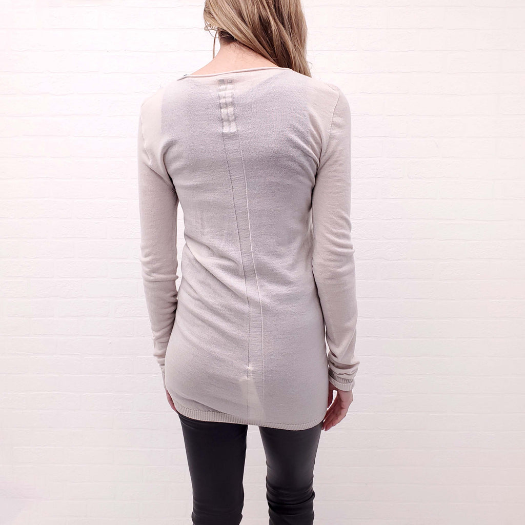 RICK OWENS CREAM LONG SLEEVE THIN WOOL SWEATER - SIZE S