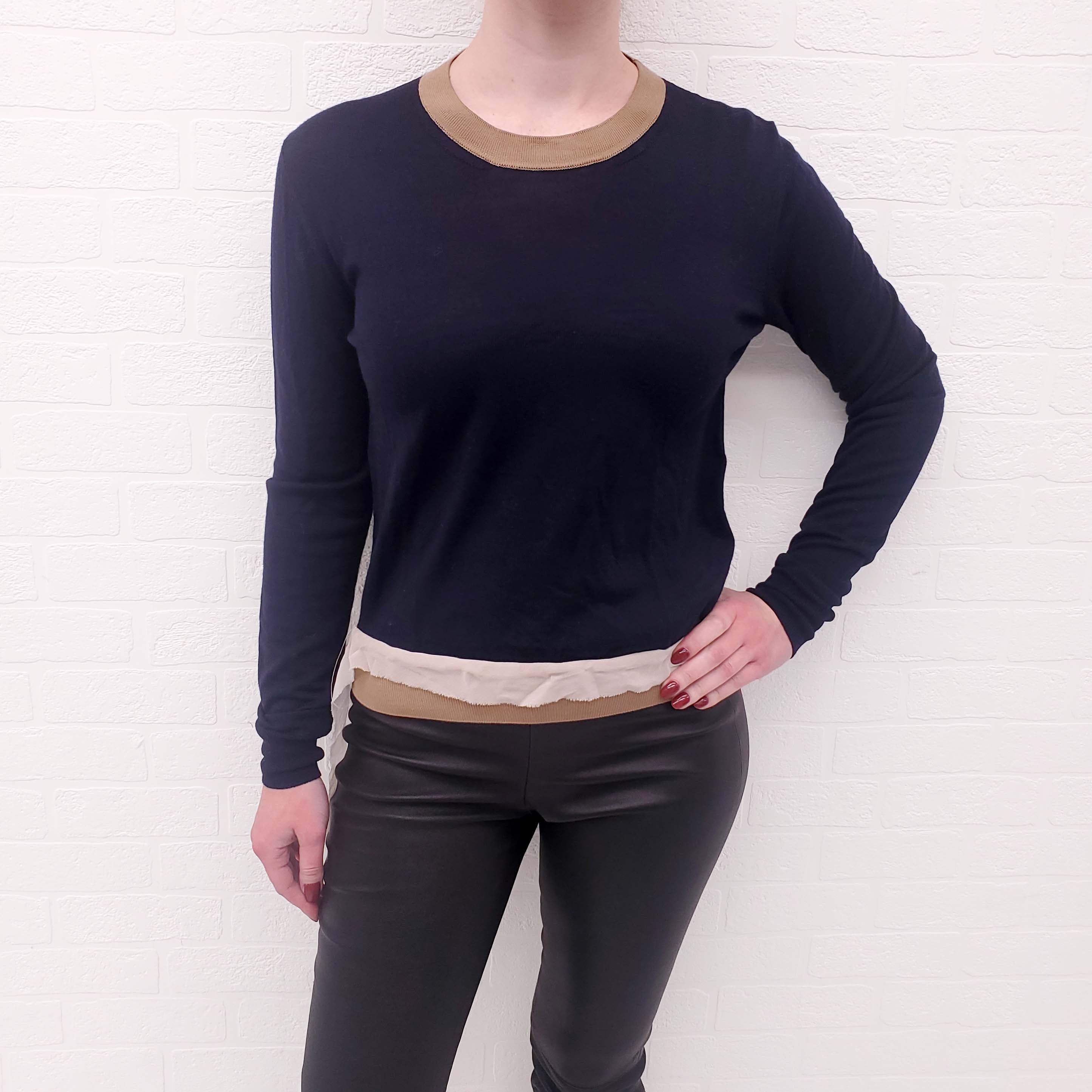 MAISON MARGIELA NAVY CREWNECK WITH BROWN AND BEIGE DETAILS - SIZE M