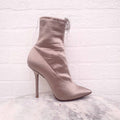 VETEMENTS TAUPE SATIN DISTRESSED BOOTIES - SIZE 38