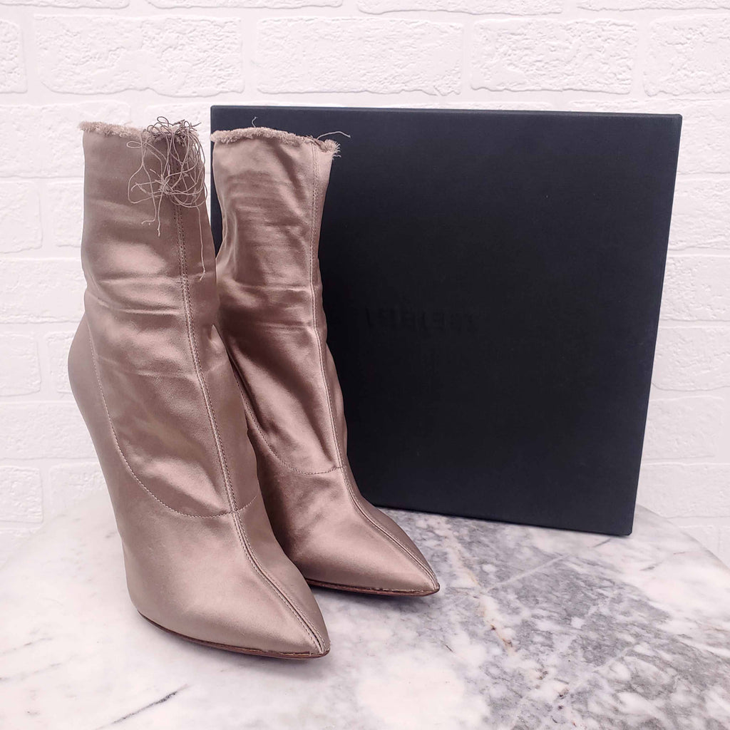 VETEMENTS TAUPE SATIN DISTRESSED BOOTIES - SIZE 38