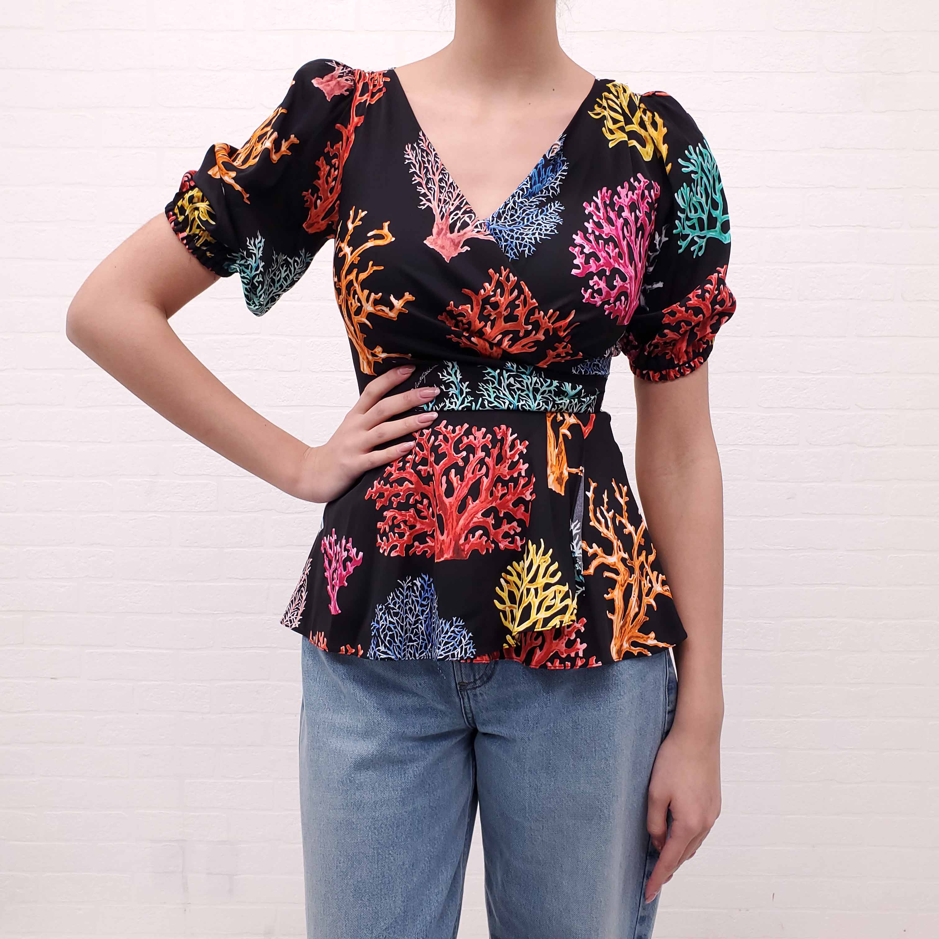 DOLCE & GABBANA CORAL PRINT SILK TOP - SIZE 36