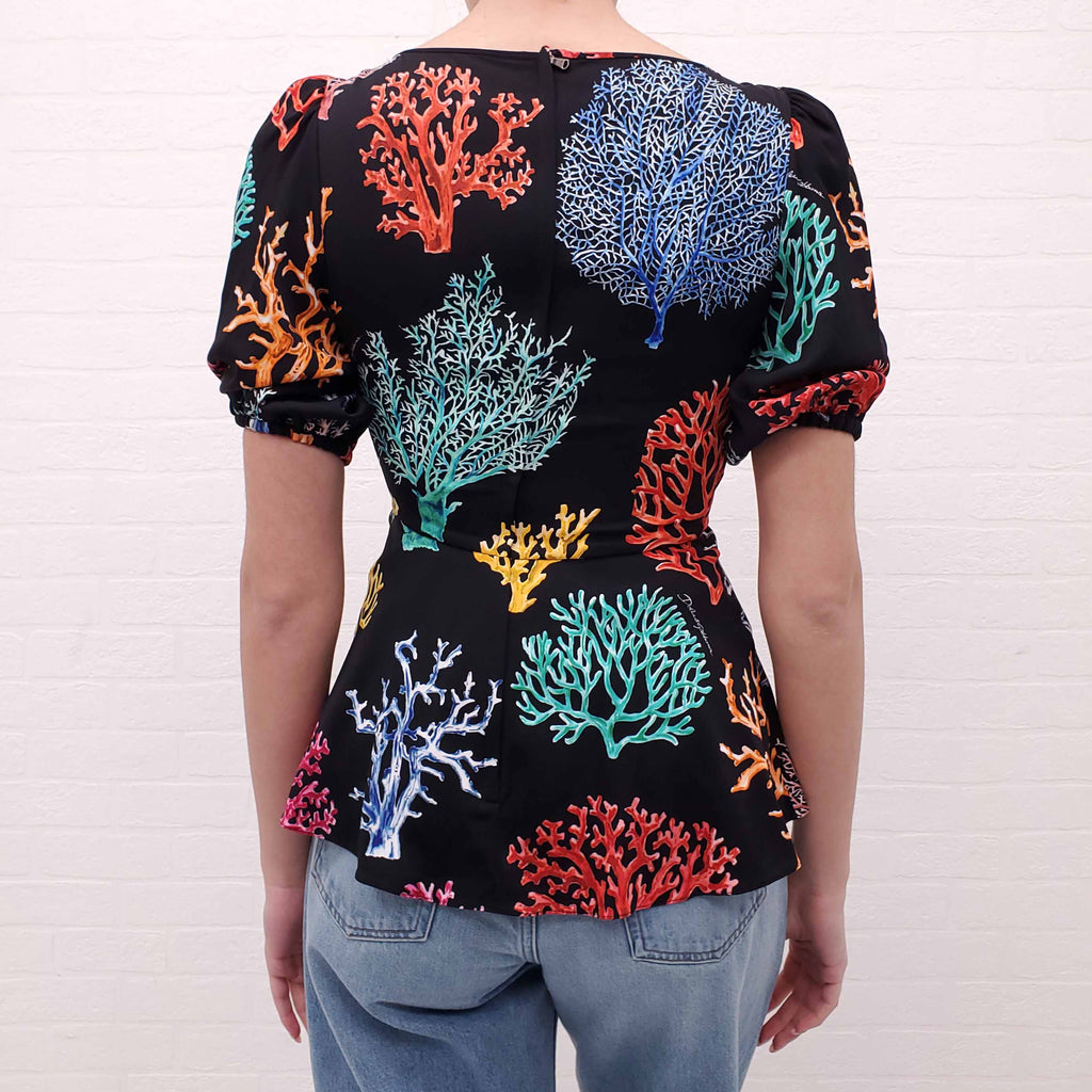 DOLCE & GABBANA CORAL PRINT SILK TOP - SIZE 36